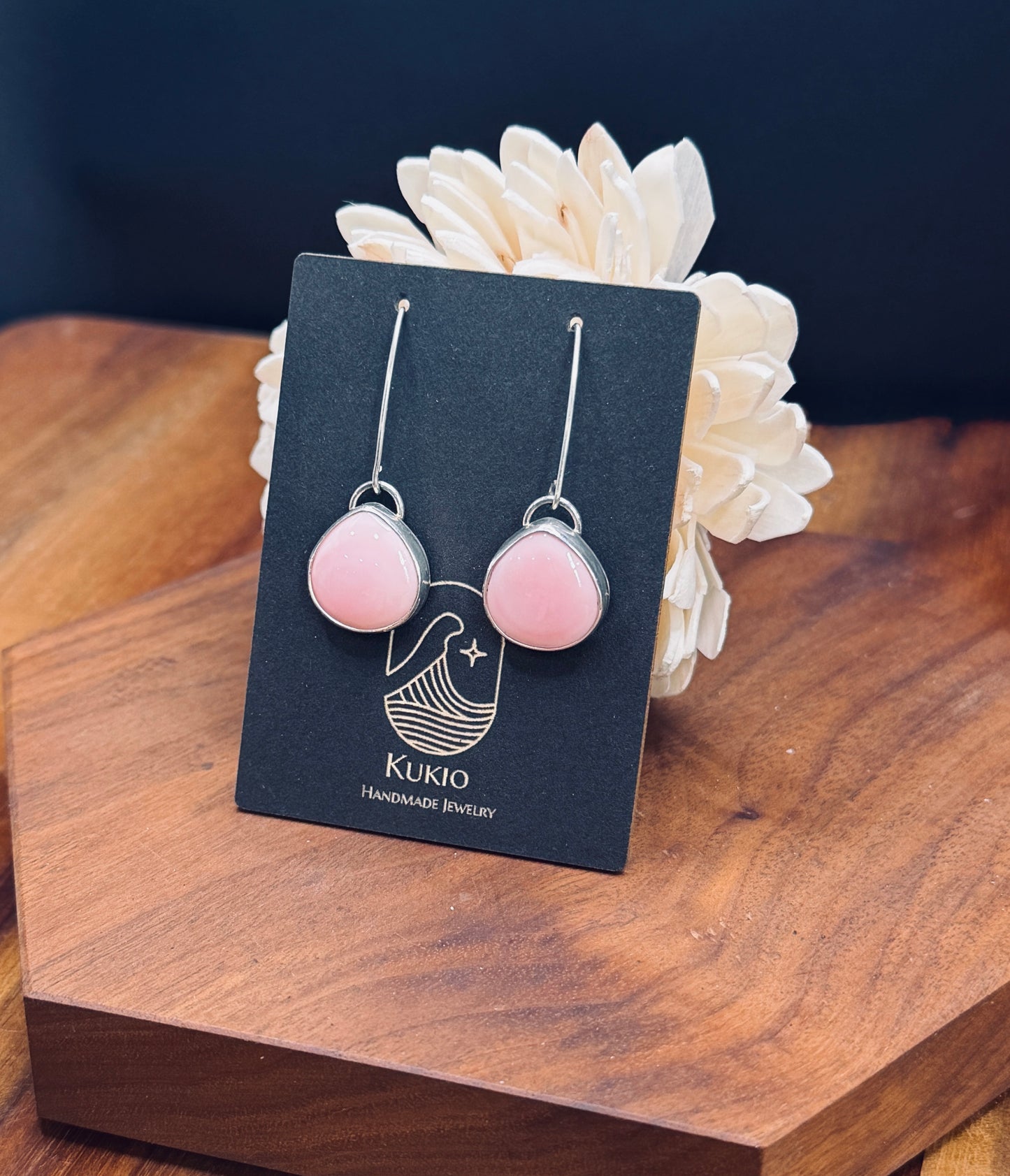 Pink Conch Shell Long Sterling Silver Earrings