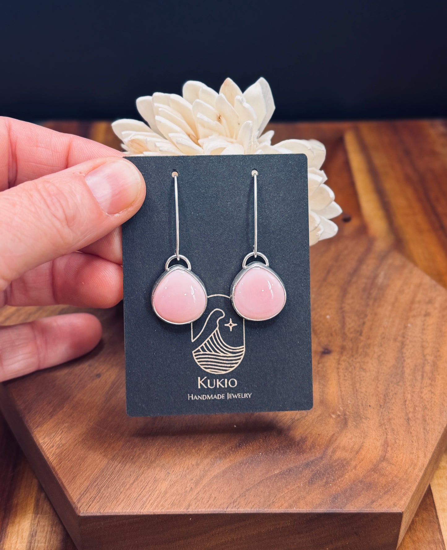 Pink Conch Shell Long Sterling Silver Earrings