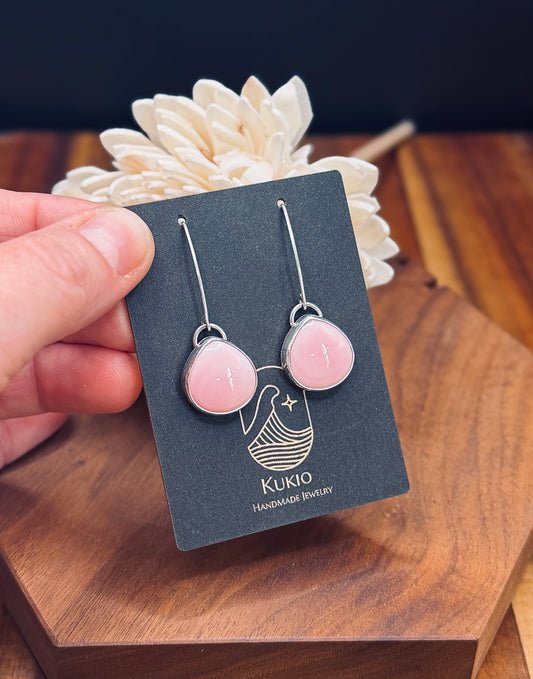 Pink Conch Shell Long Sterling Silver Earrings