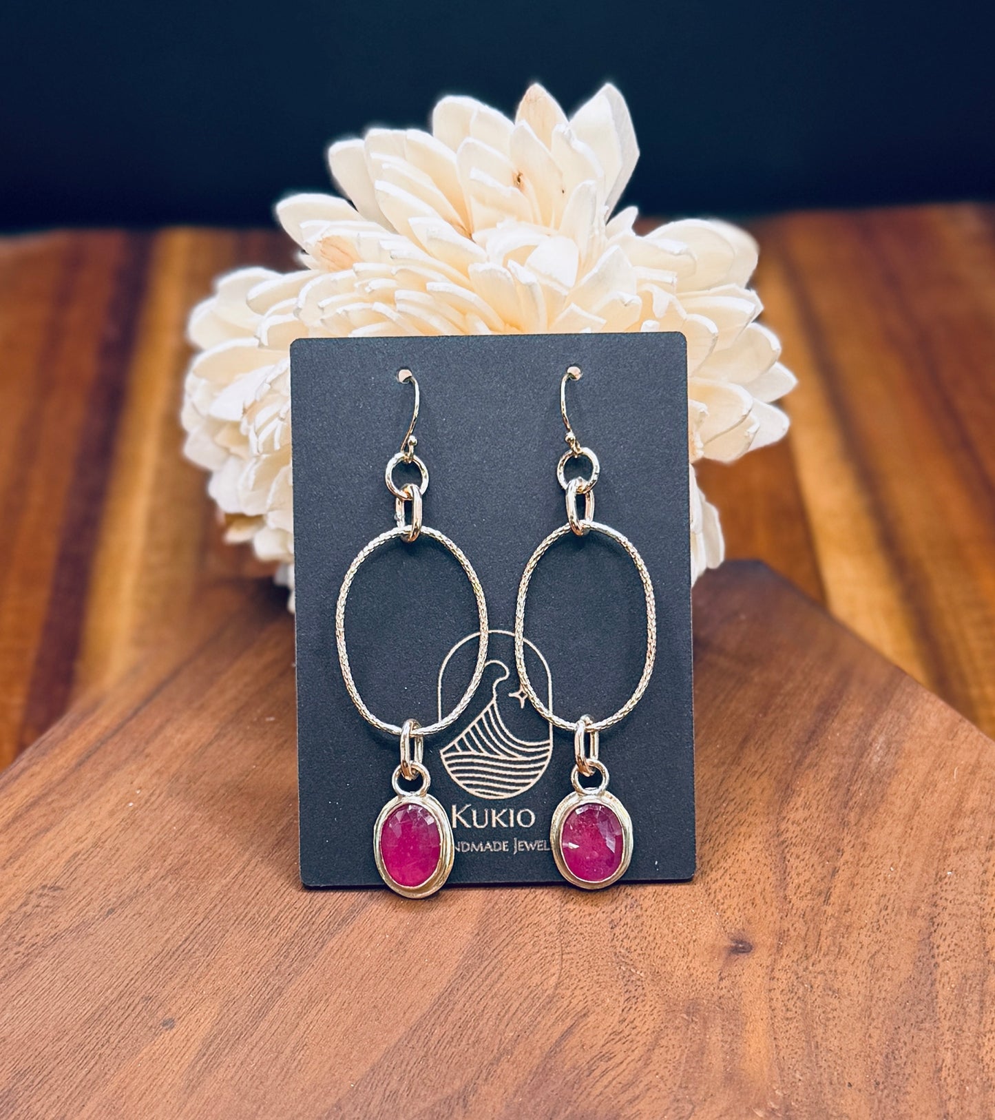 Gold Fill Pink Sapphire Oblong Hoops
