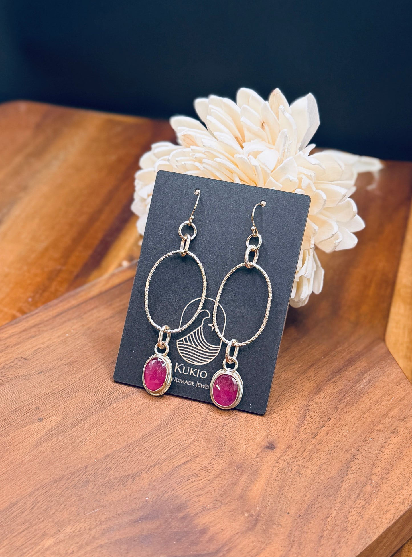 Gold Fill Pink Sapphire Oblong Hoops