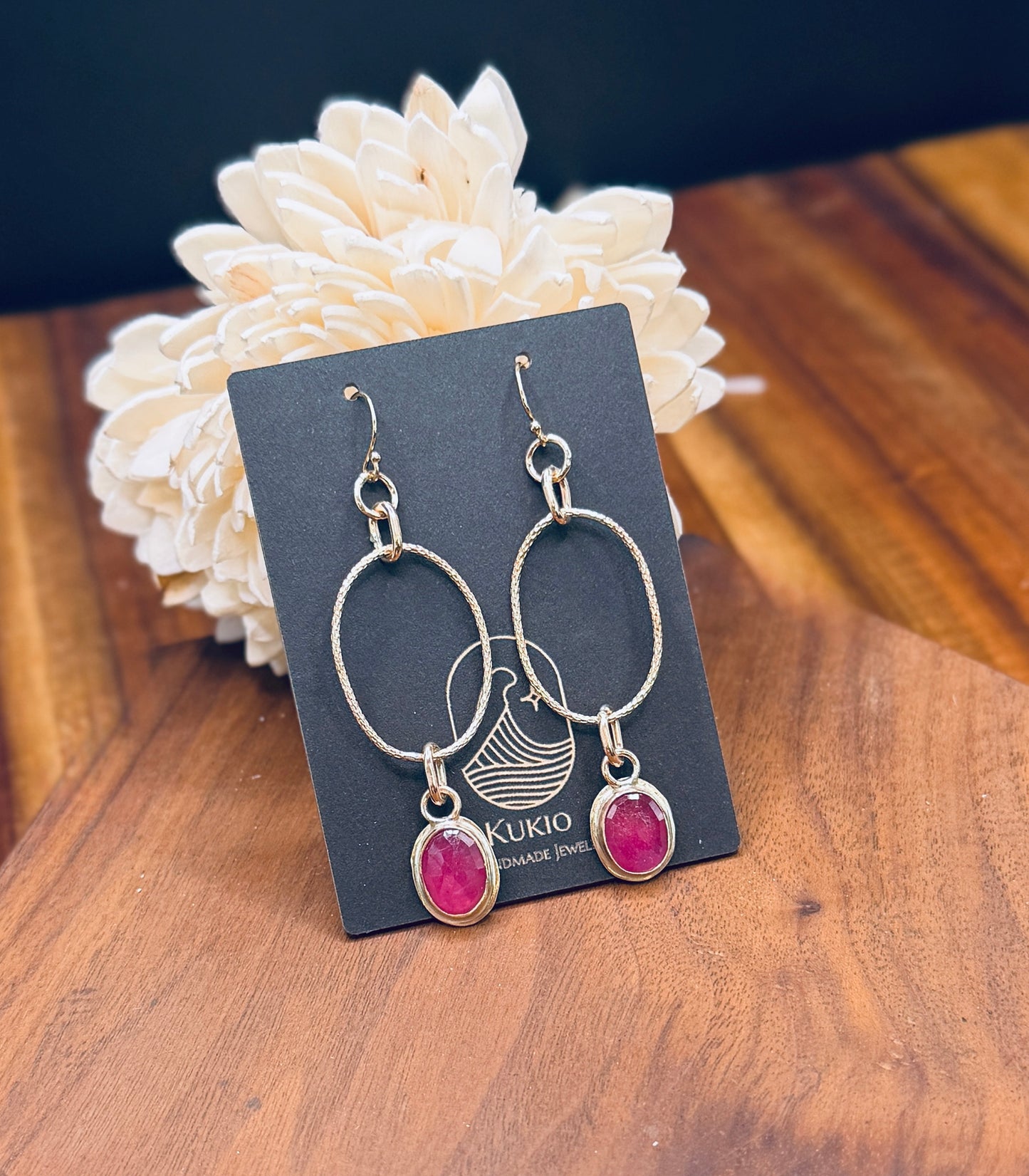 Gold Fill Pink Sapphire Oblong Hoops