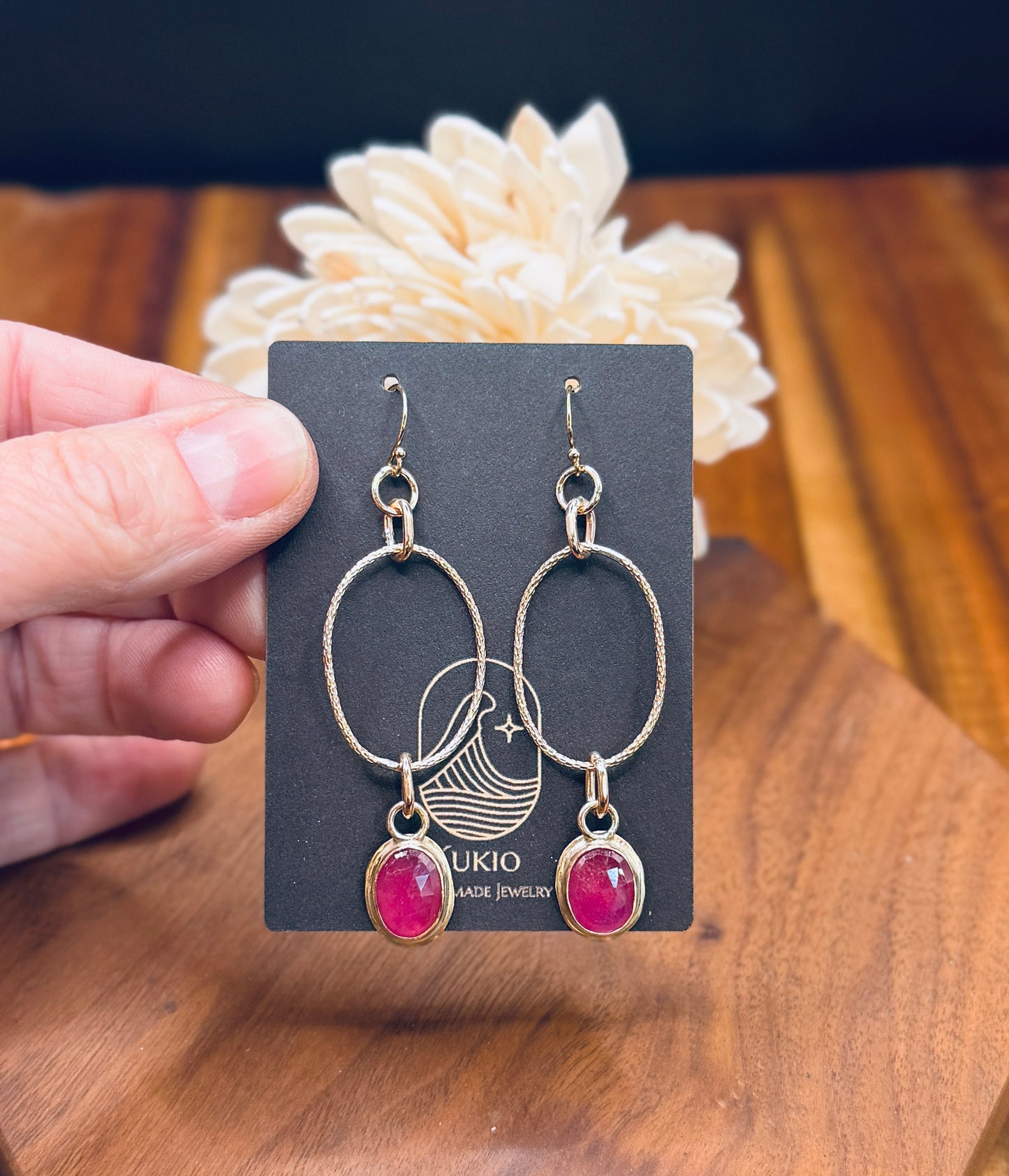 Gold Fill Pink Sapphire Oblong Hoops