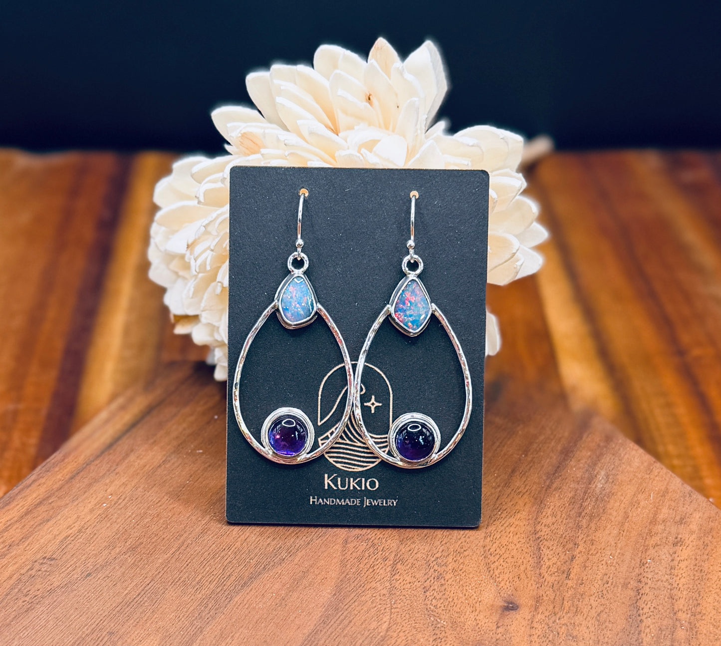 Sterling Silver Coober Pedy and Amethyst Earrings