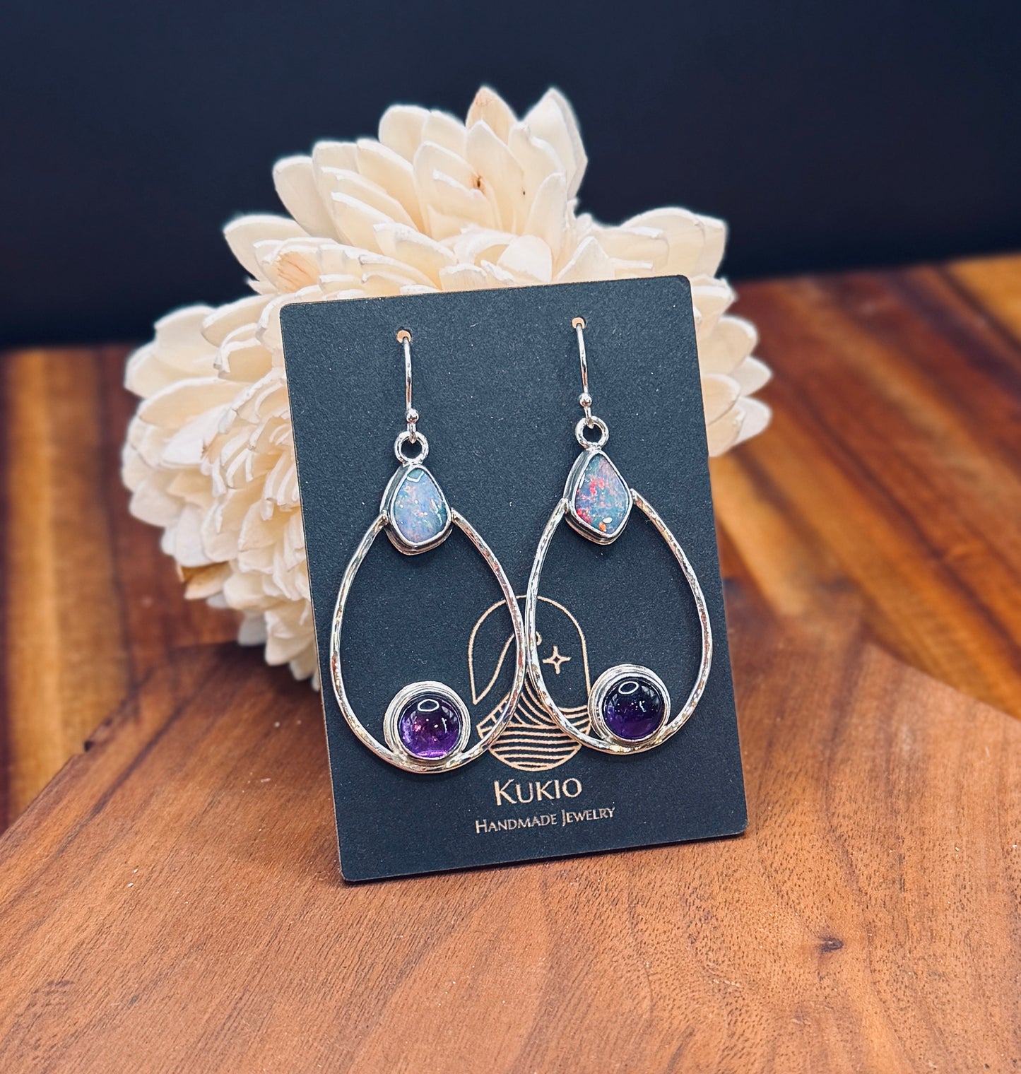 Sterling Silver Coober Pedy and Amethyst Earrings