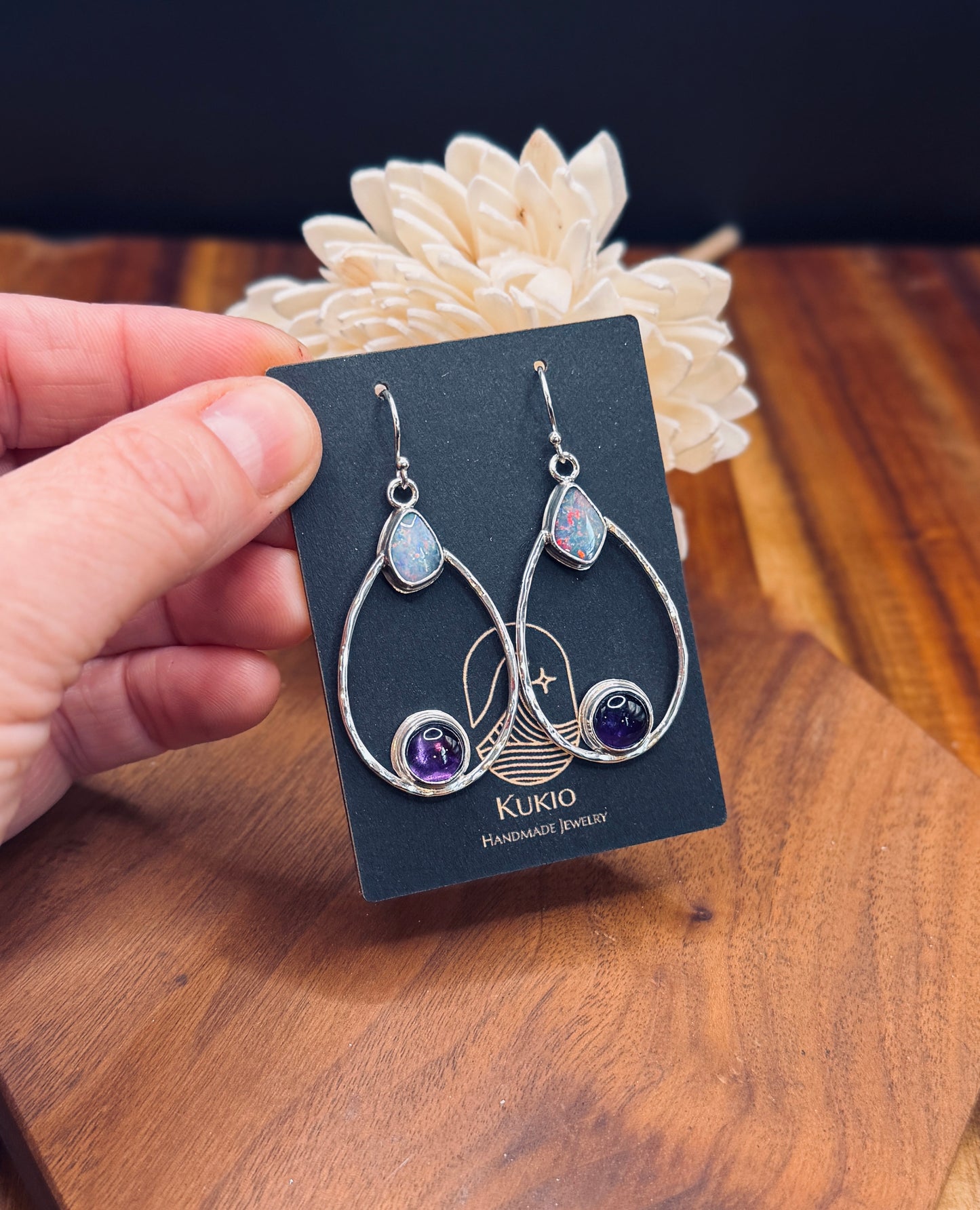 Sterling Silver Coober Pedy and Amethyst Earrings