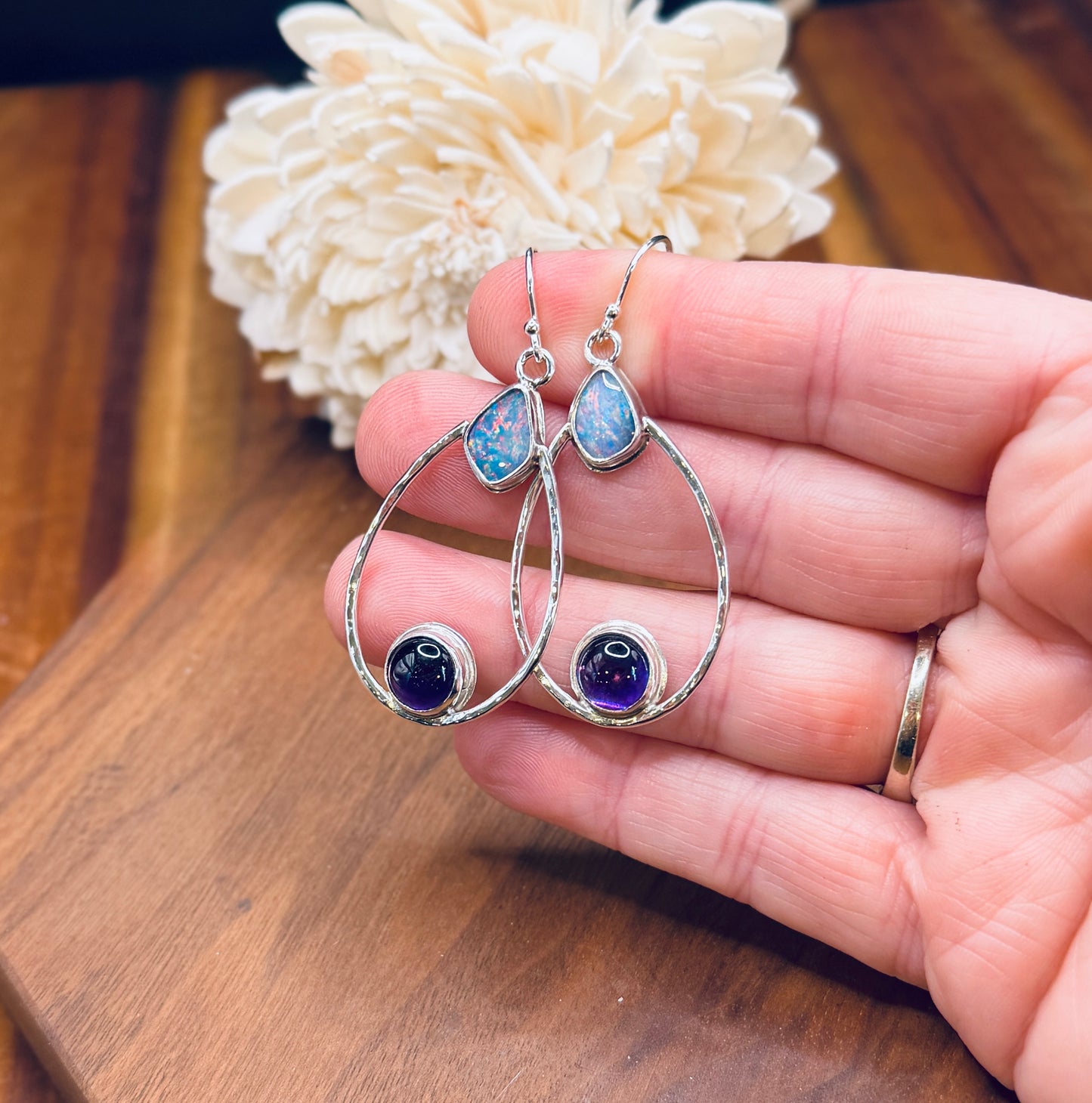 Sterling Silver Coober Pedy and Amethyst Earrings