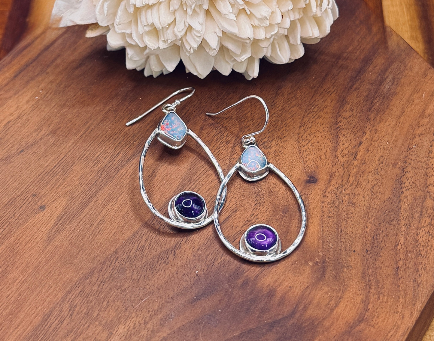 Sterling Silver Coober Pedy and Amethyst Earrings