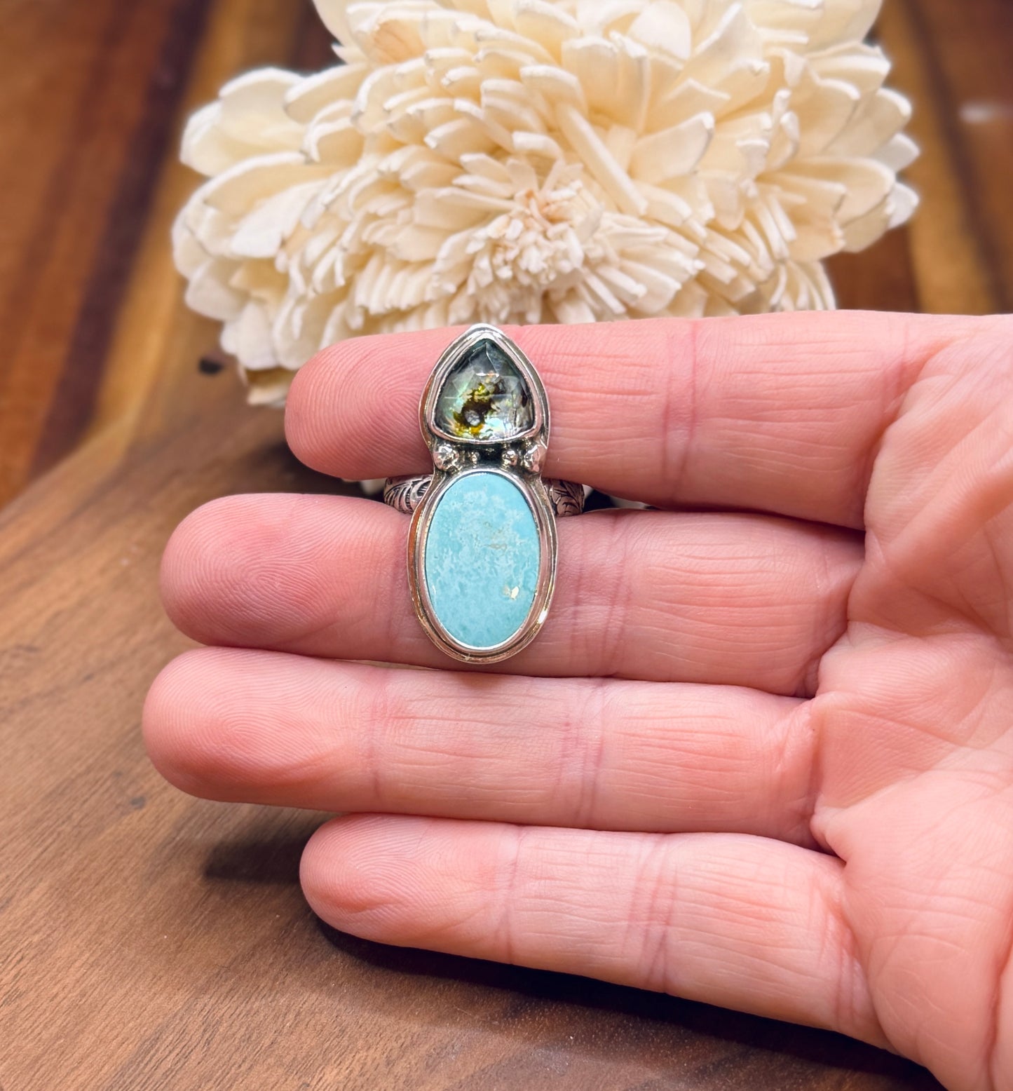Sonoran Mountain Turquoise and Abalone Doublet Sterling Silver Ring