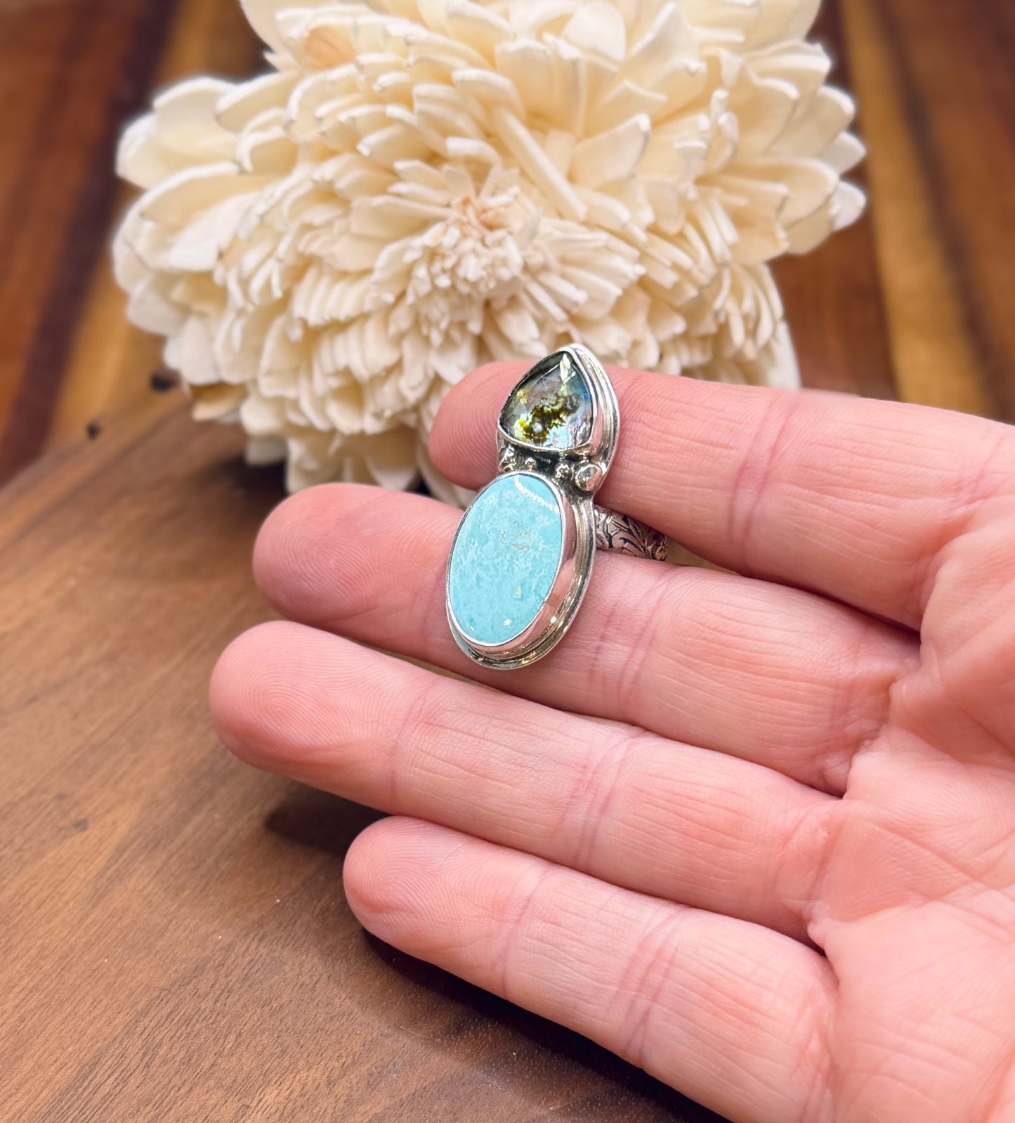 Sonoran Mountain Turquoise and Abalone Doublet Sterling Silver Ring