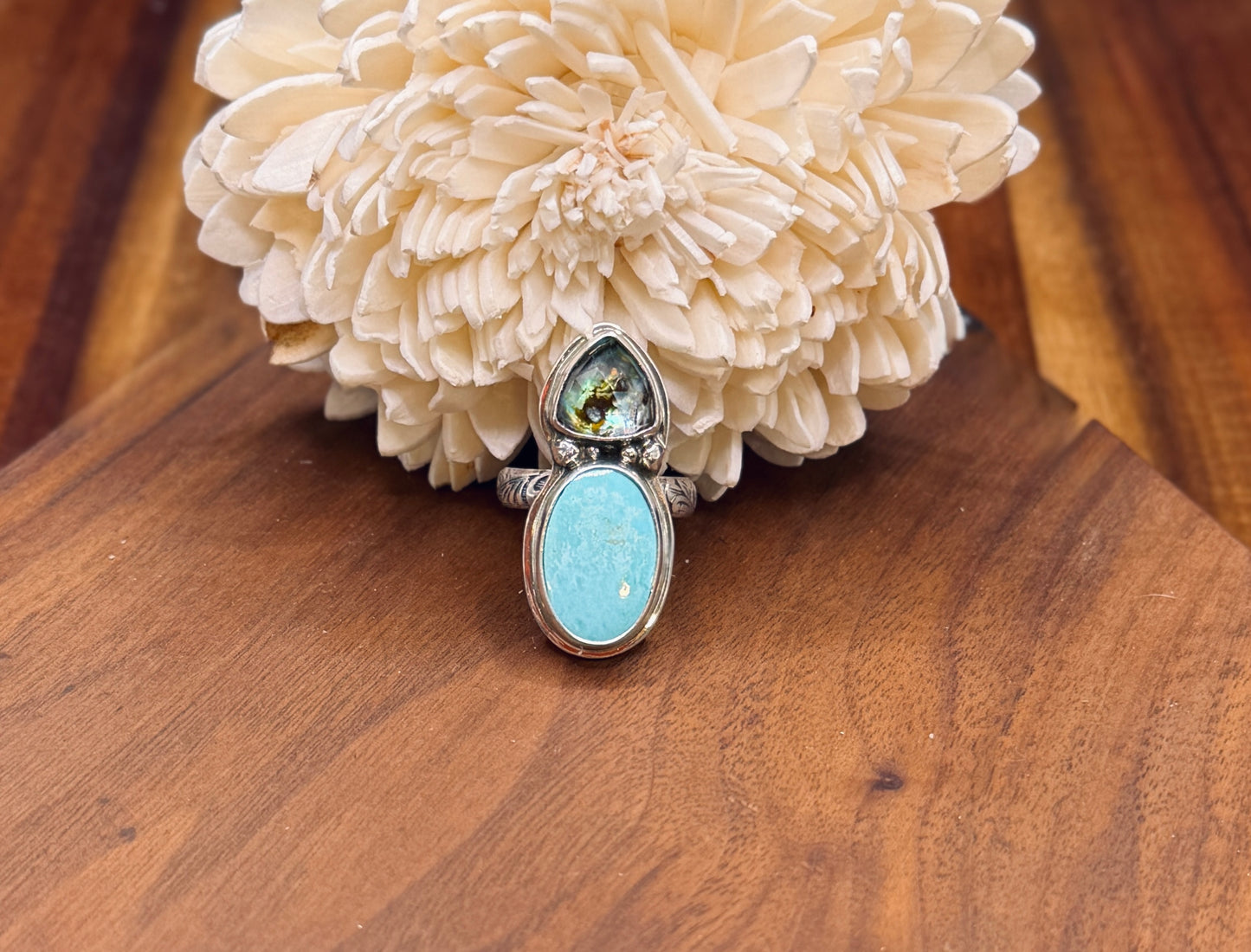 Sonoran Mountain Turquoise and Abalone Doublet Sterling Silver Ring