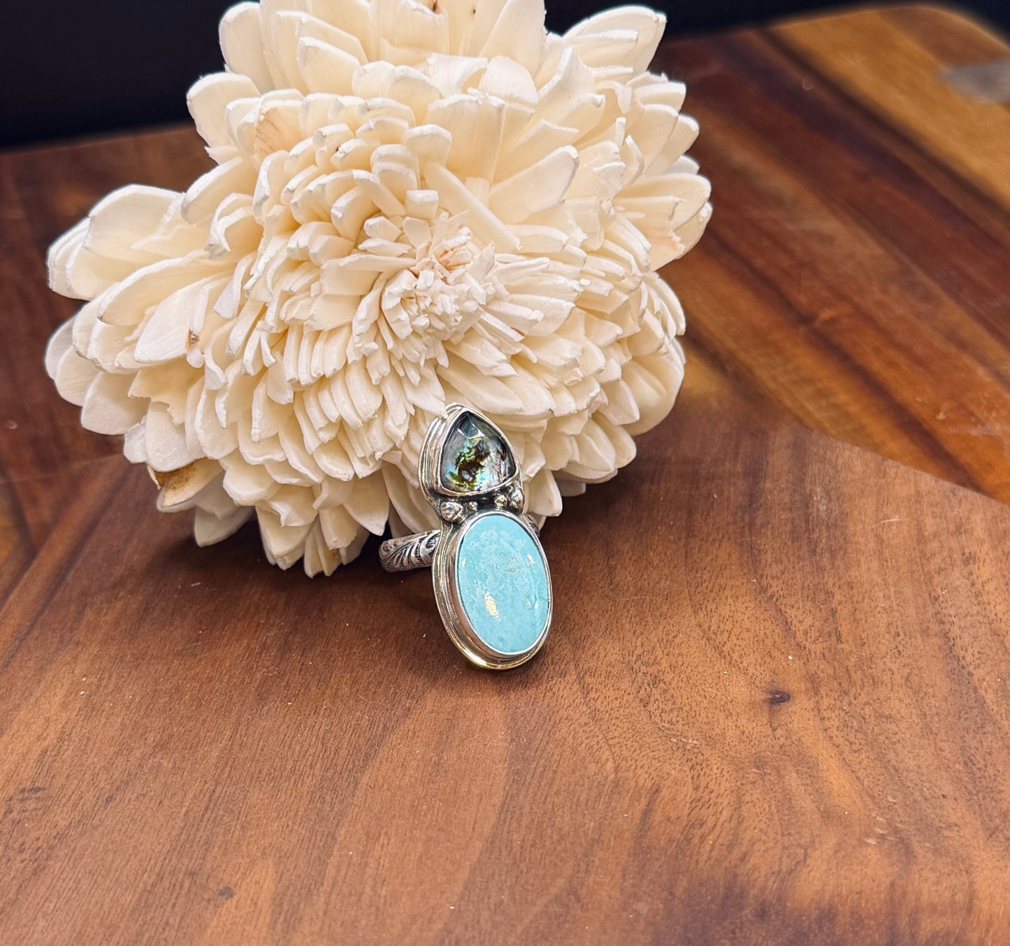 Sonoran Mountain Turquoise and Abalone Doublet Sterling Silver Ring