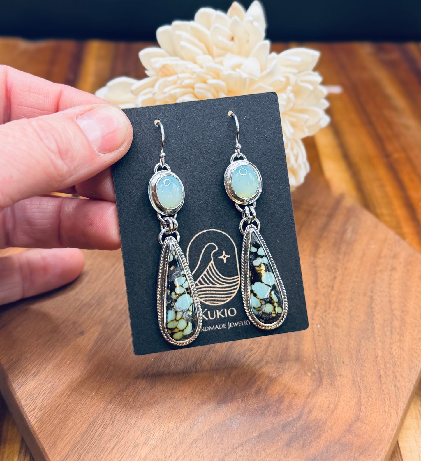 Sterling Silver Hubei Turquoise and Aqua Chalcedony Earrings