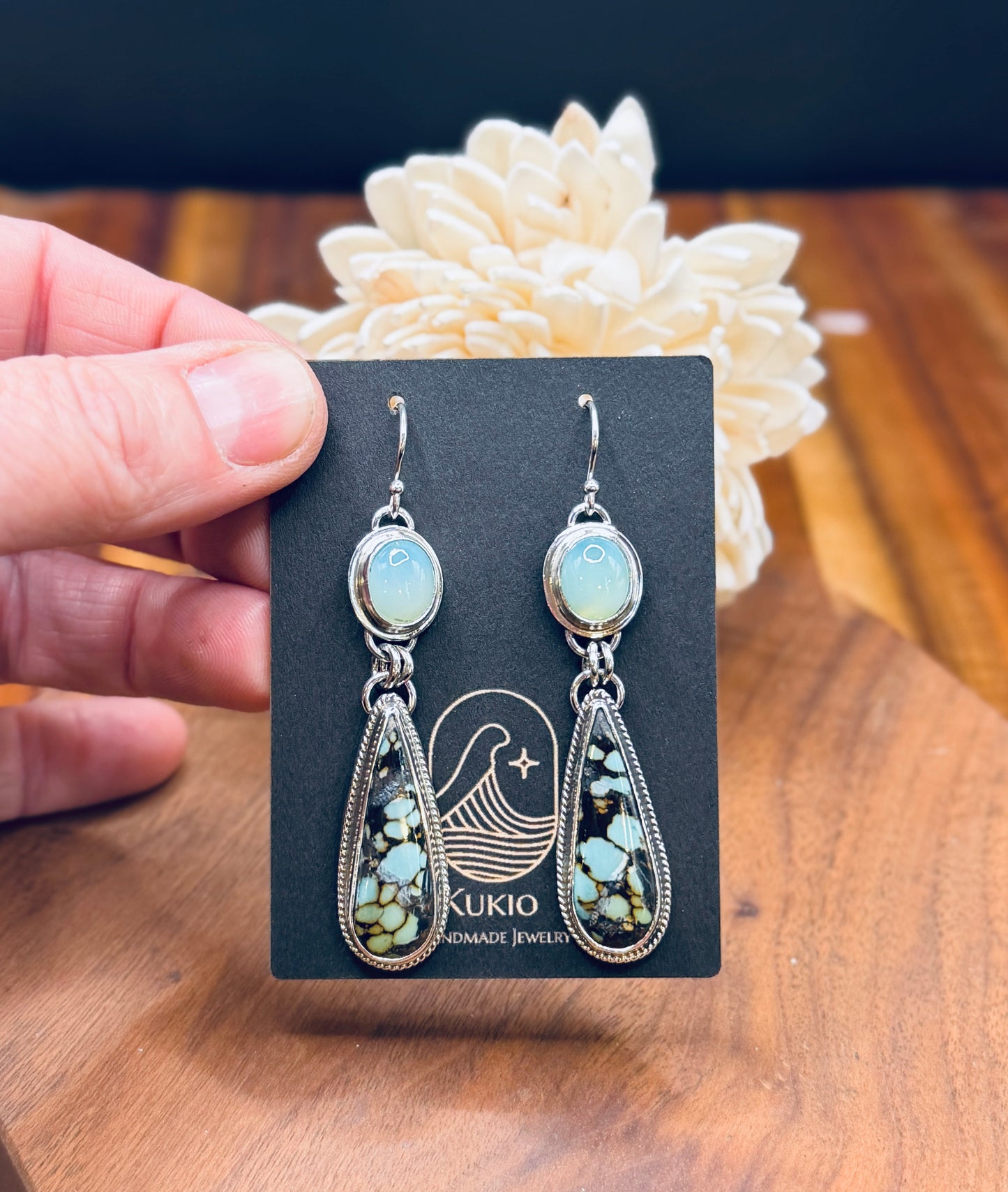 Sterling Silver Hubei Turquoise and Aqua Chalcedony Earrings