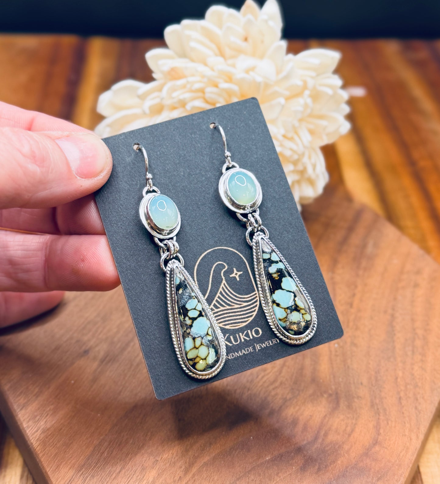 Sterling Silver Hubei Turquoise and Aqua Chalcedony Earrings