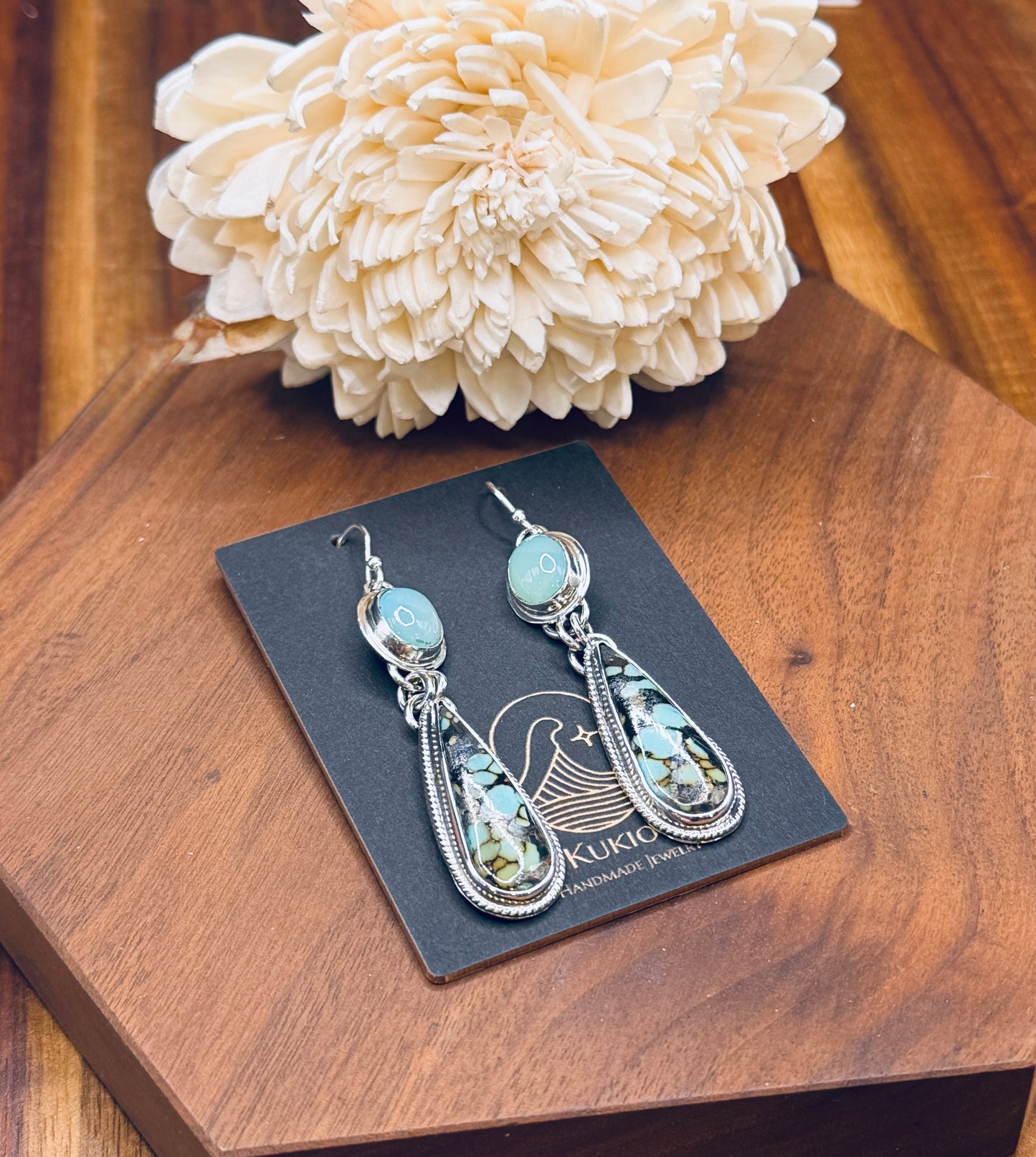 Sterling Silver Hubei Turquoise and Aqua Chalcedony Earrings