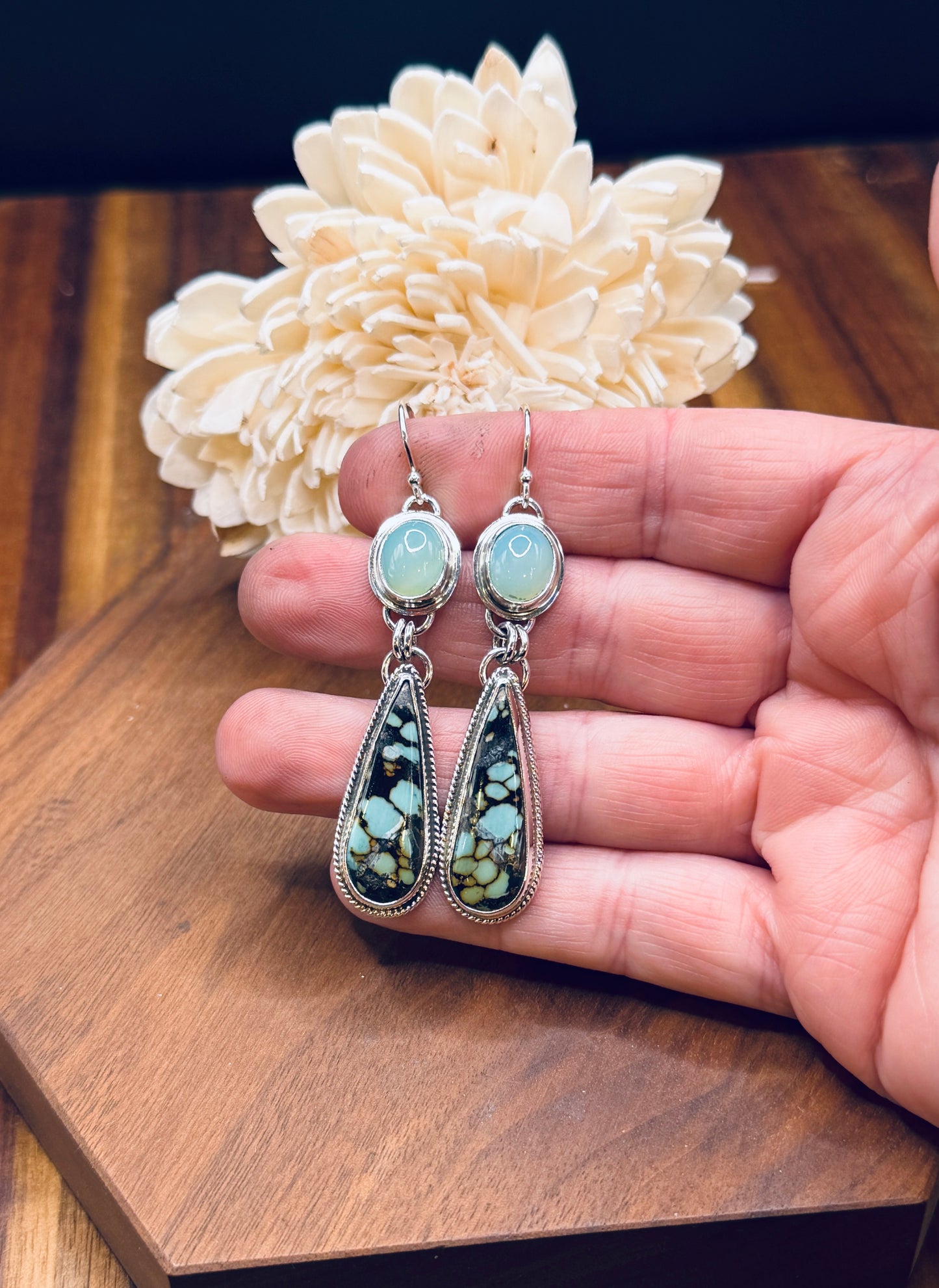 Sterling Silver Hubei Turquoise and Aqua Chalcedony Earrings