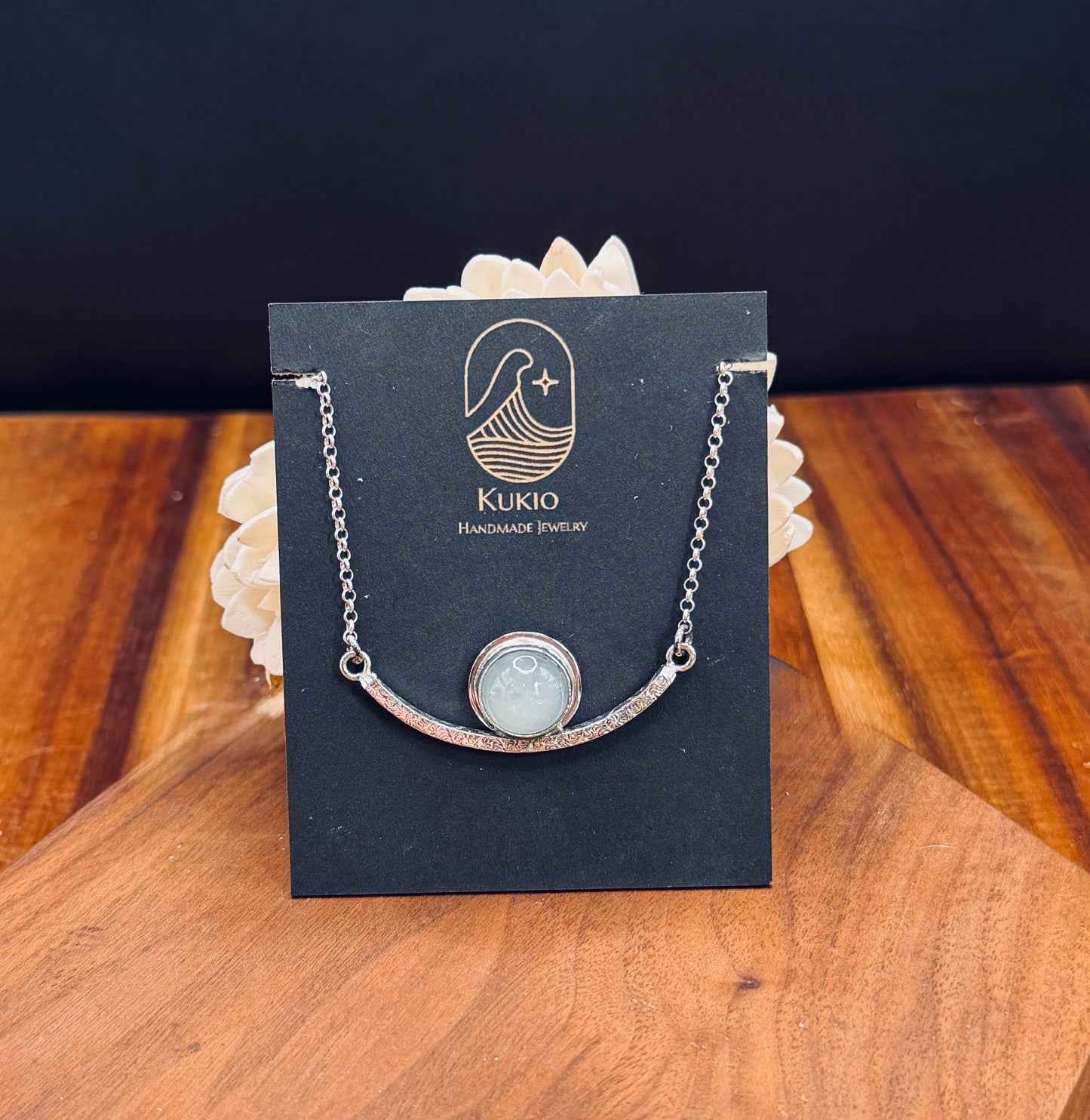 Sterling Silver Patterned Bar Aquamarine Necklace