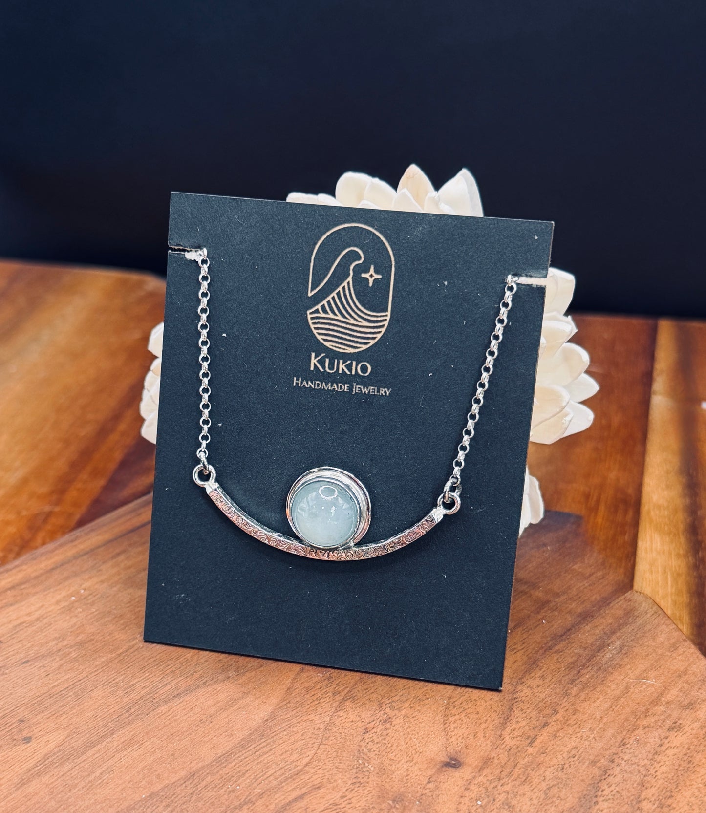 Sterling Silver Patterned Bar Aquamarine Necklace