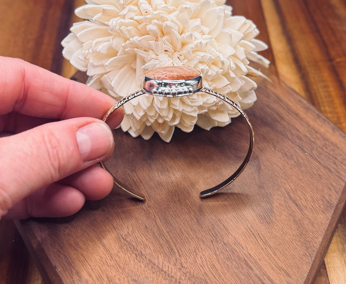 Fossilized Coral Sterling Silver and Gold Fill Cuff
