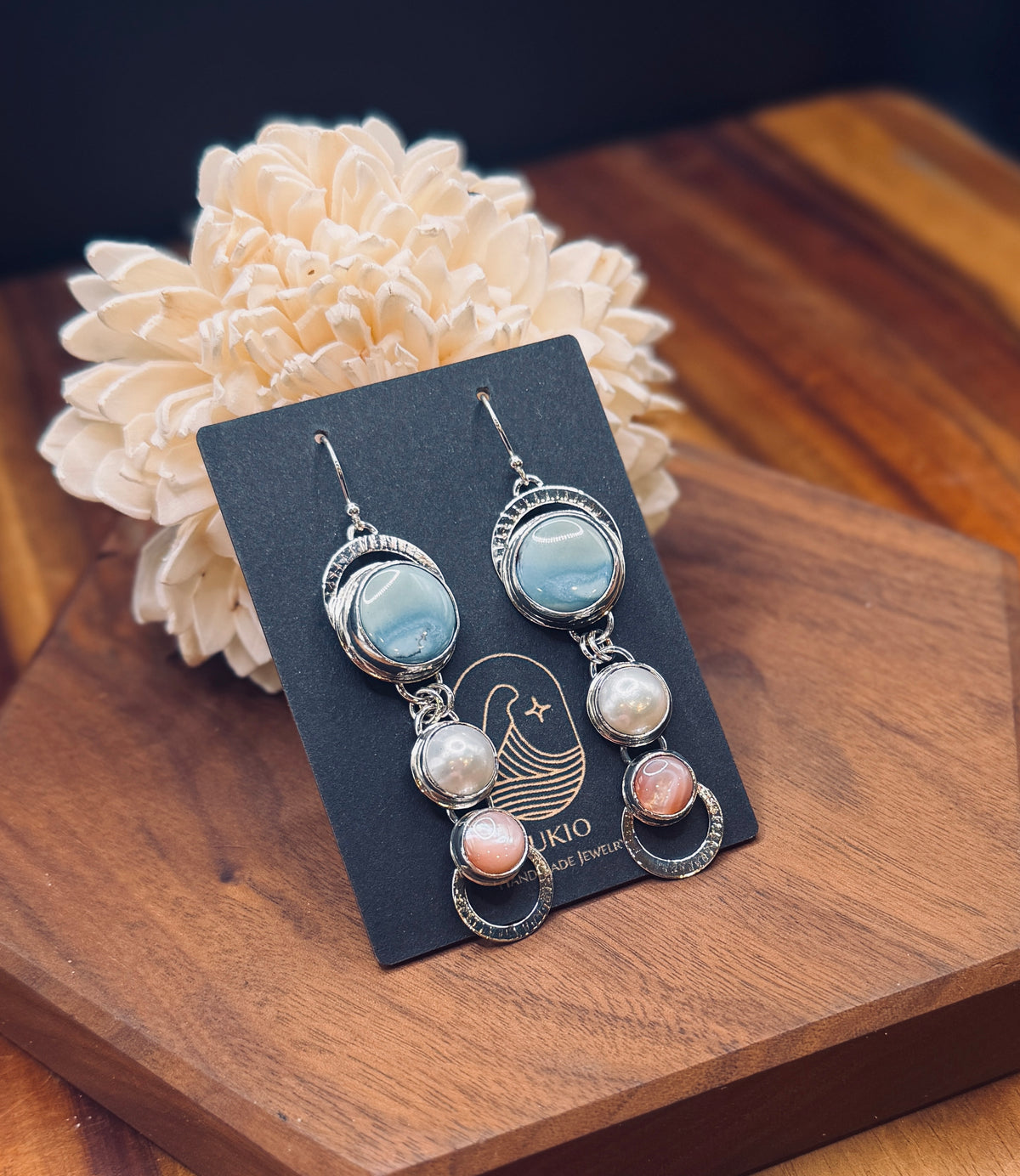 Natural Golden Hills Turuoise with Pearls and Pink Conch Shell Earrings