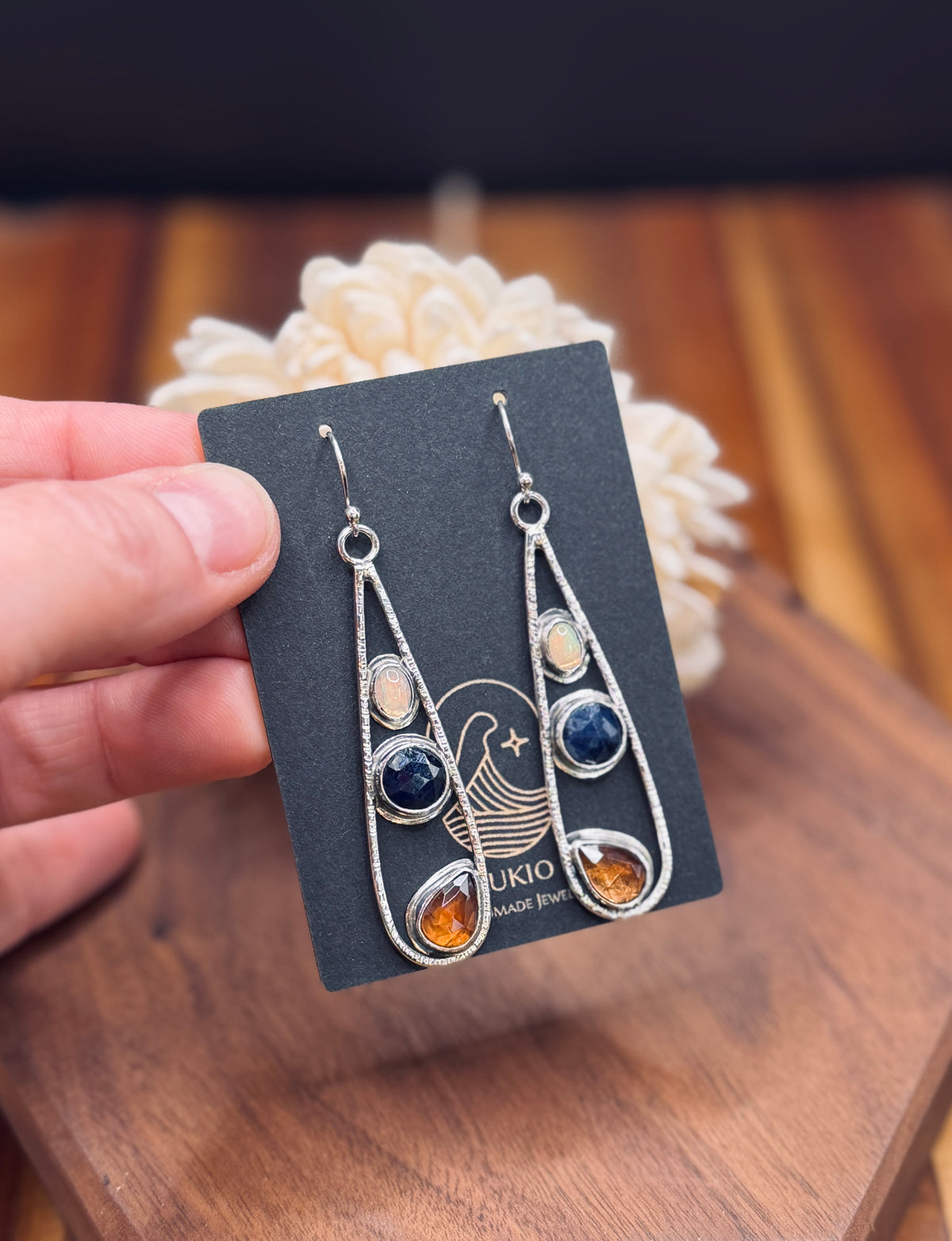 Imperial Topaz, Blue Sapphire and Opal Sterling Silver Teardrop Earrings