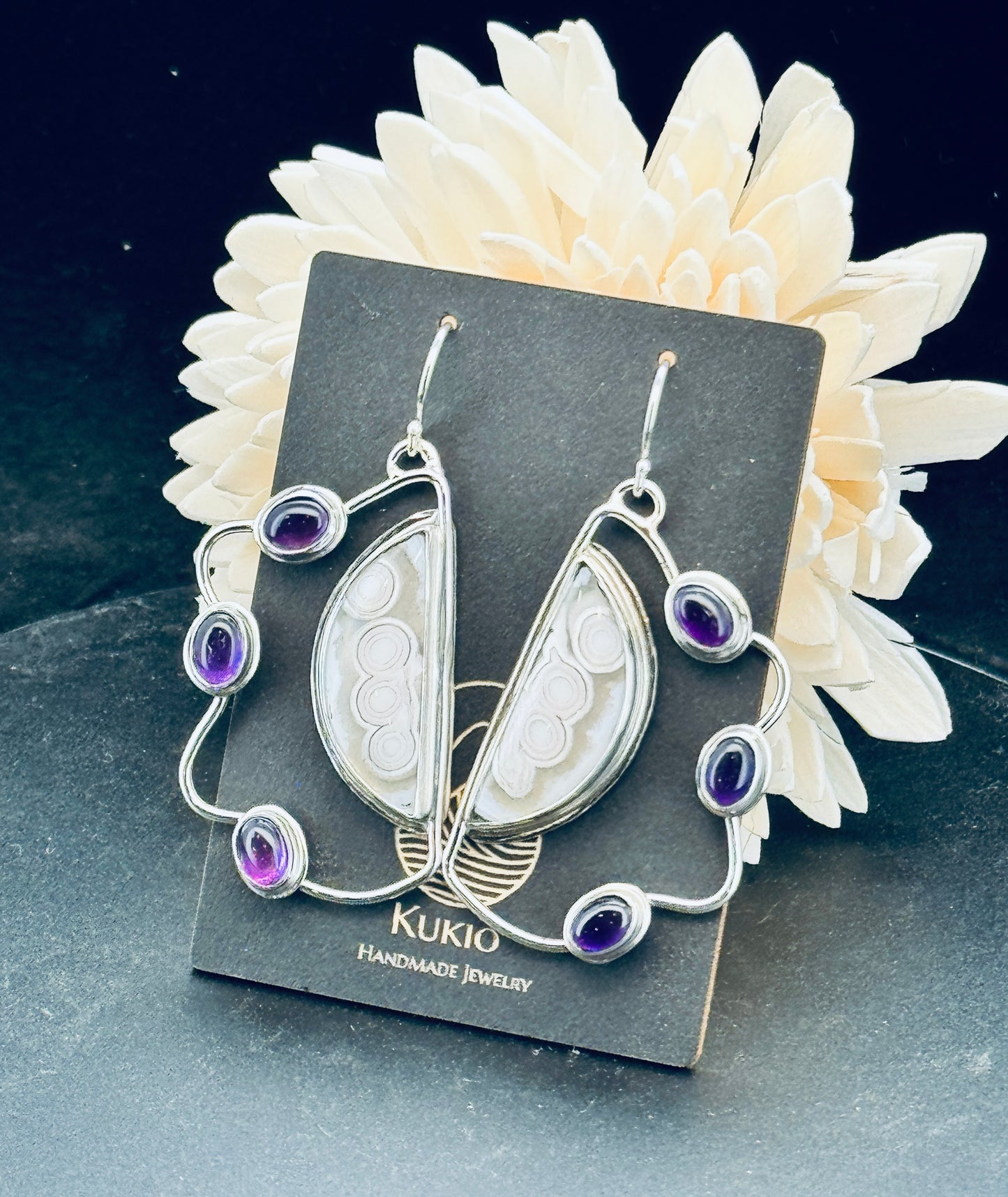 Sterling Silver Orbicular Agate and Amethyst Earrings