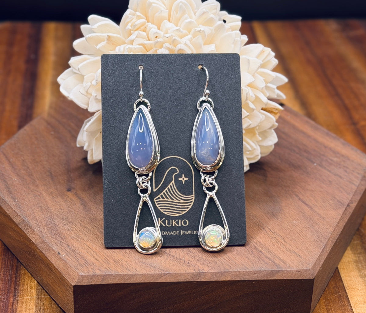 Natural Namibian Chalcedony and Opal Sterling Silver Earrings