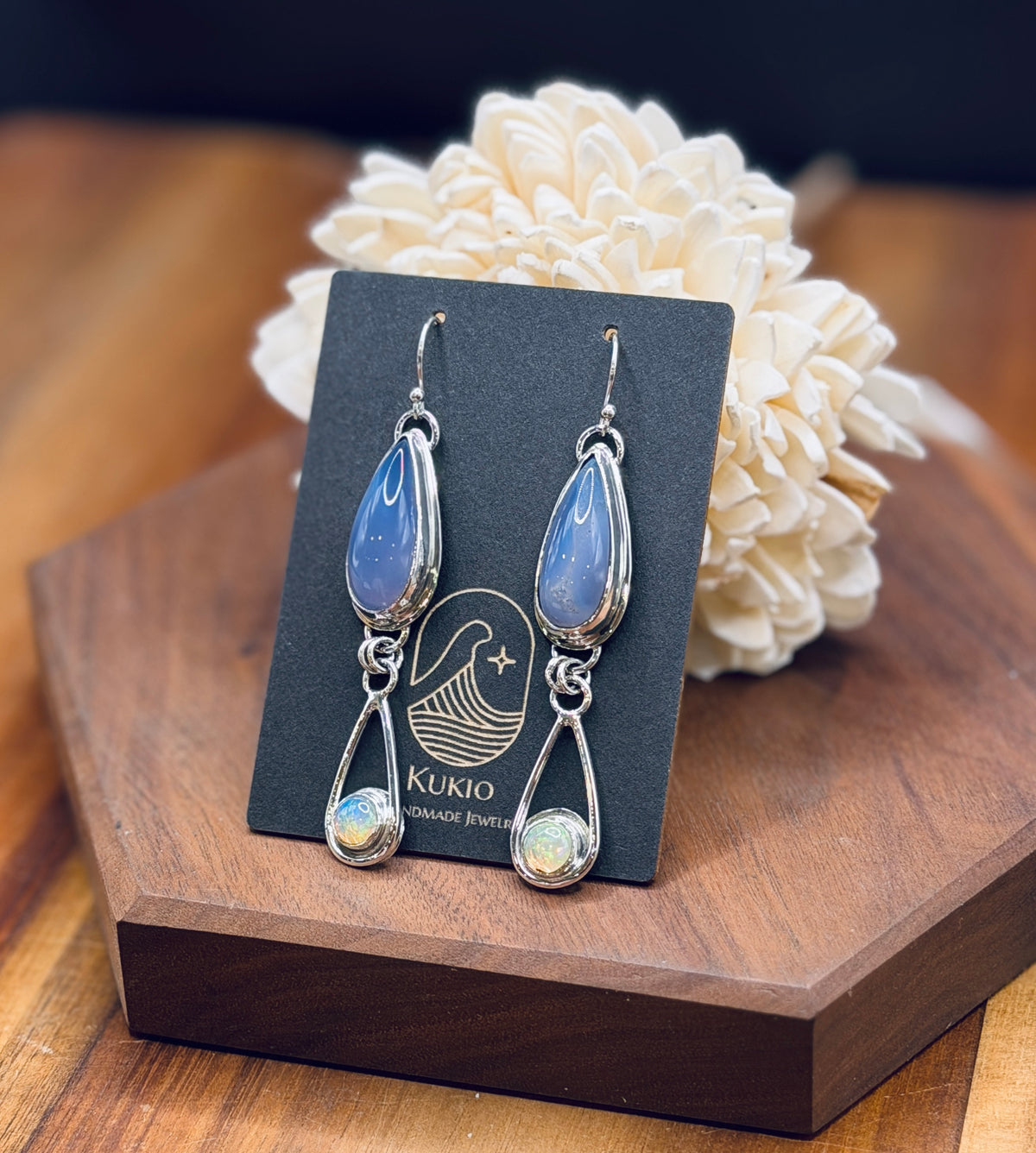 Natural Namibian Chalcedony and Opal Sterling Silver Earrings
