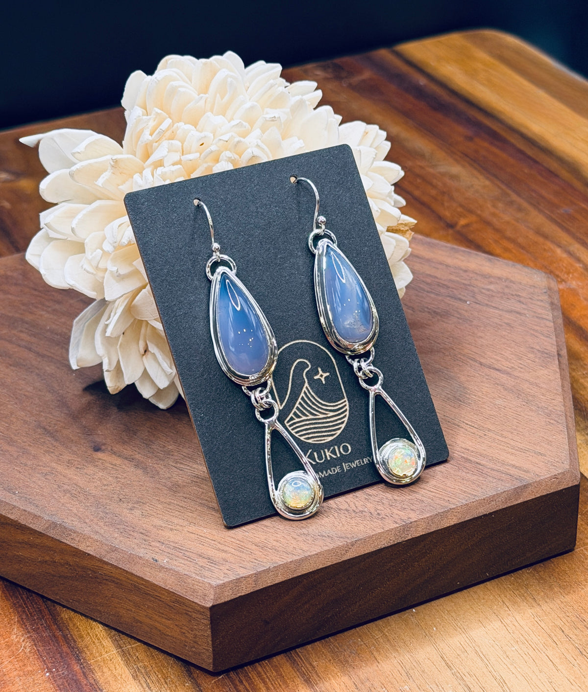 Natural Namibian Chalcedony and Opal Sterling Silver Earrings