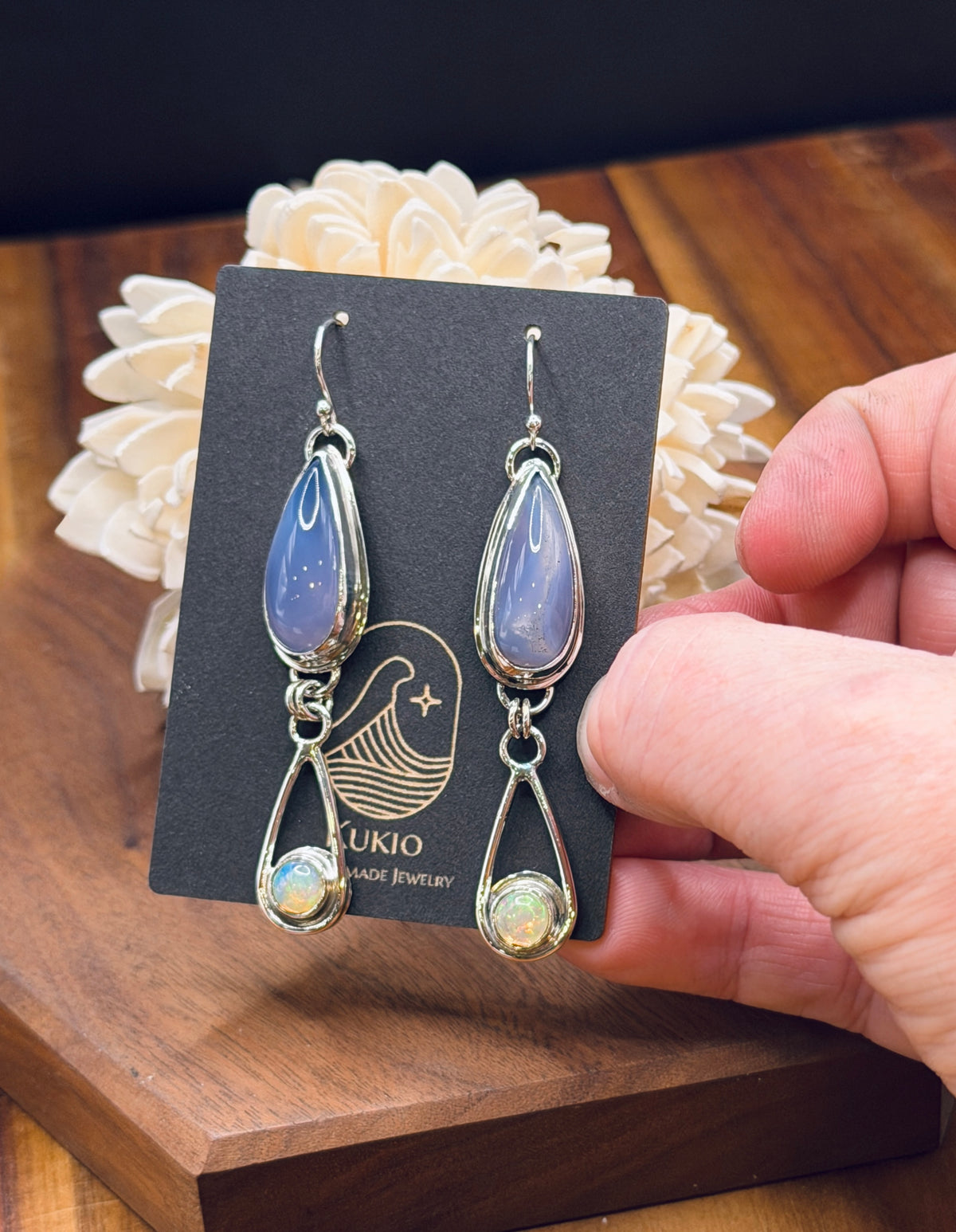 Natural Namibian Chalcedony and Opal Sterling Silver Earrings