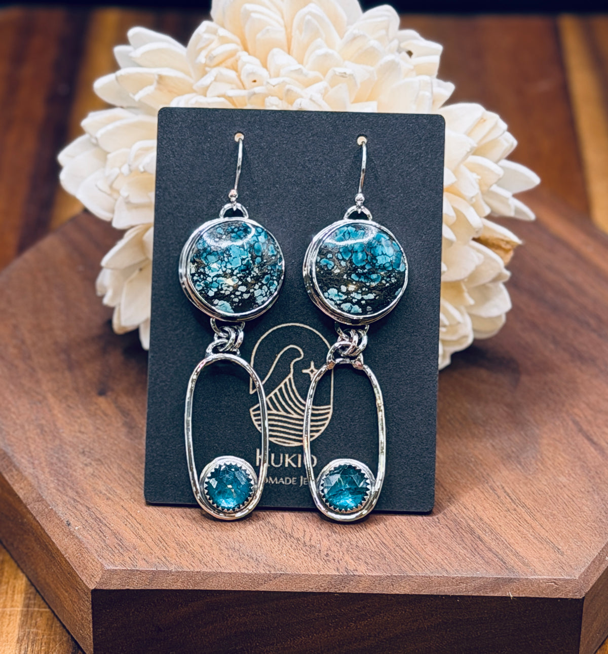 Sterling Silver Seafoam Turquoise and Neon Kyanite Earrings