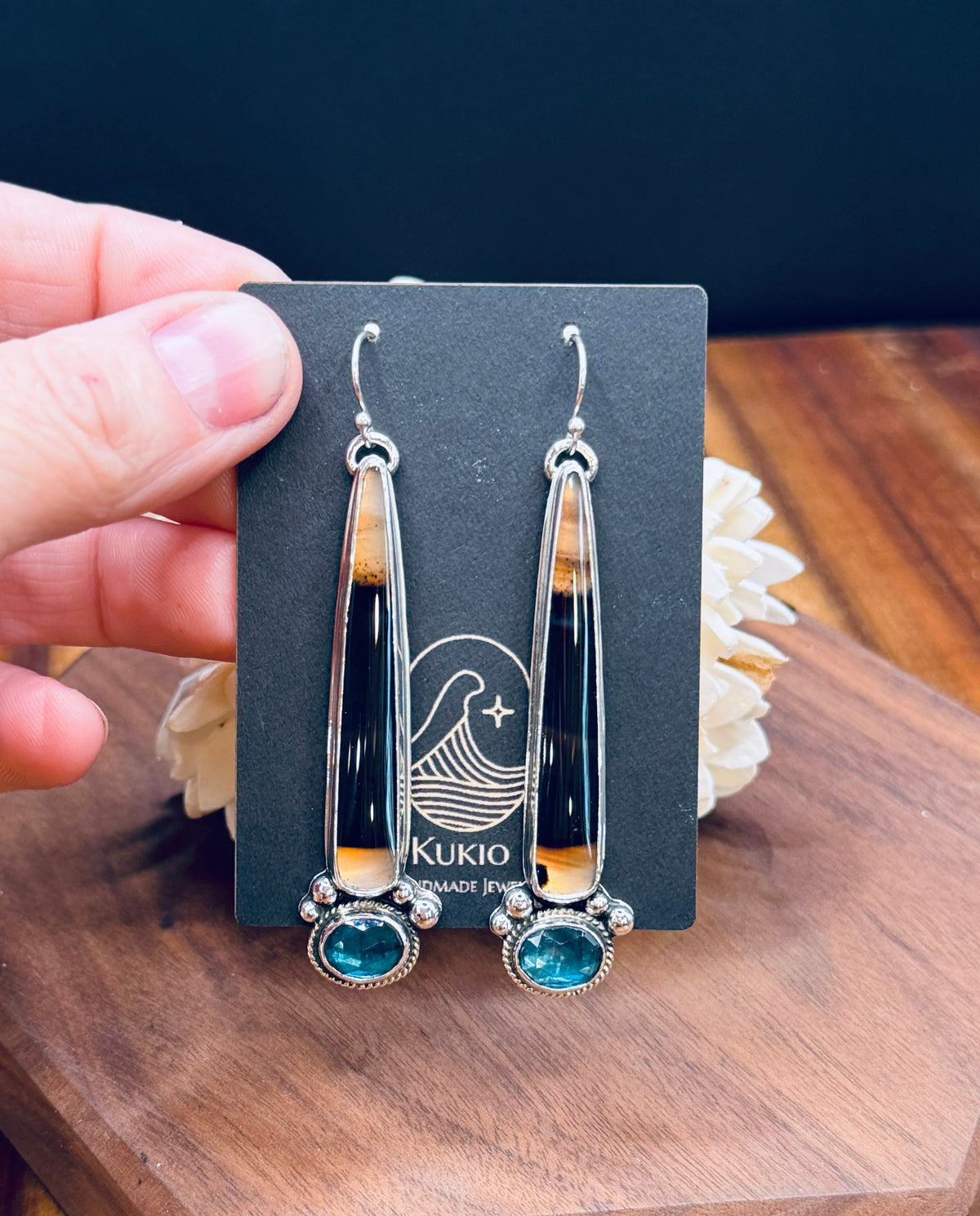 Montana Agate with Teal Fluorite Sterling Silver Earrings