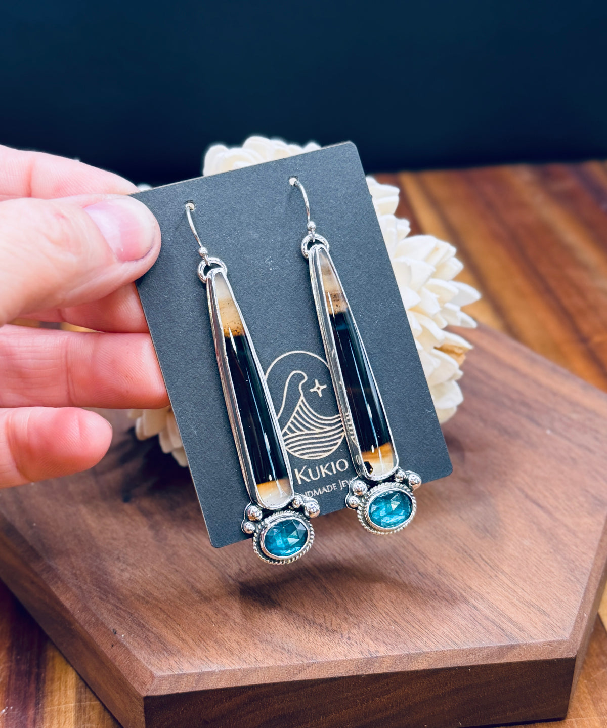 Montana Agate with Teal Fluorite Sterling Silver Earrings