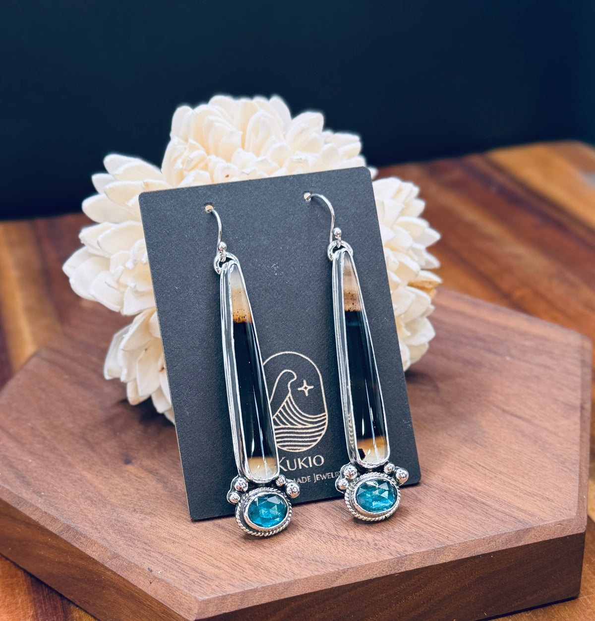 Montana Agate with Teal Fluorite Sterling Silver Earrings