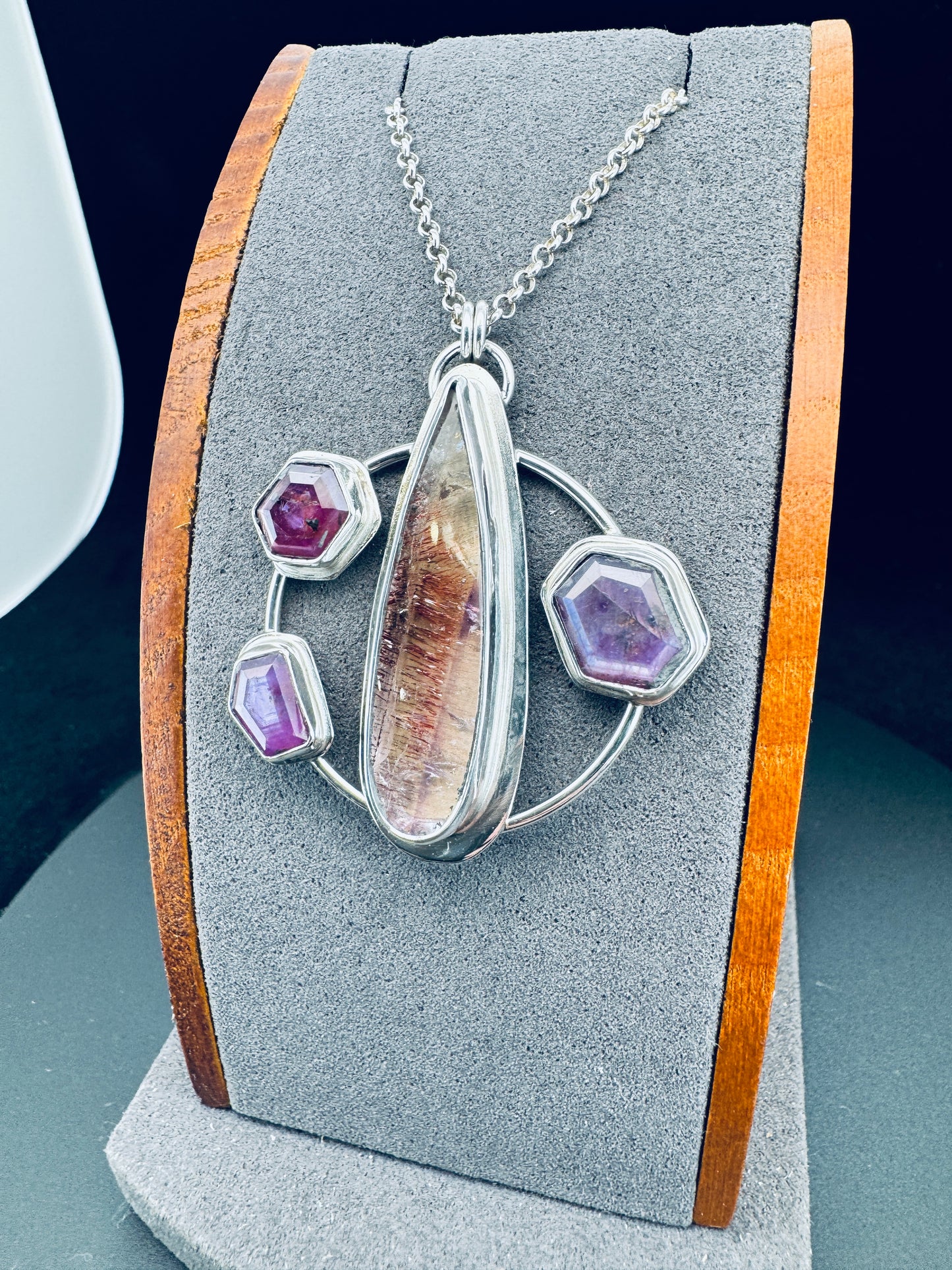 Super Seven and Silky Ruby  Sterling Silver Pendant