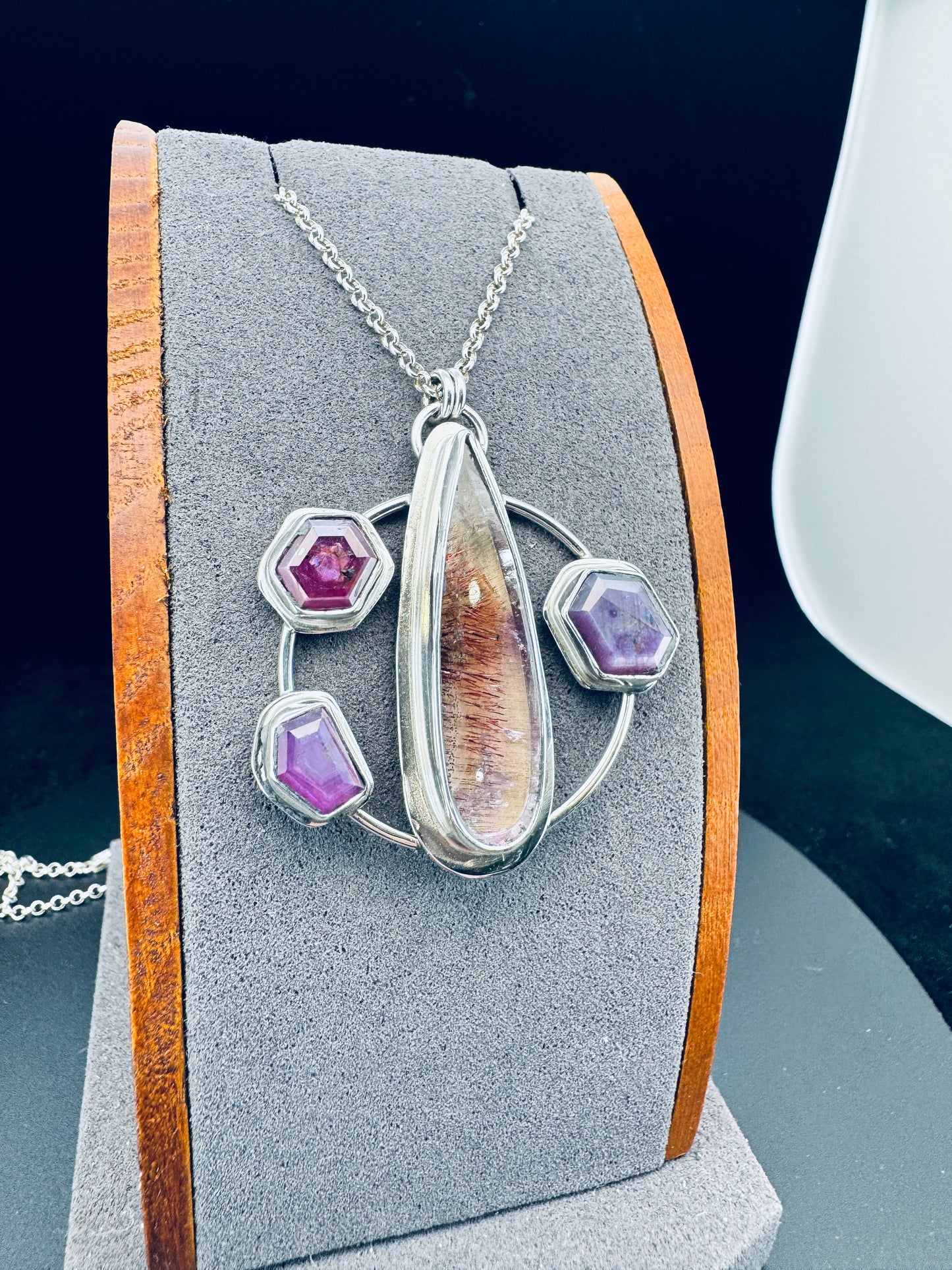 Super Seven and Silky Ruby  Sterling Silver Pendant