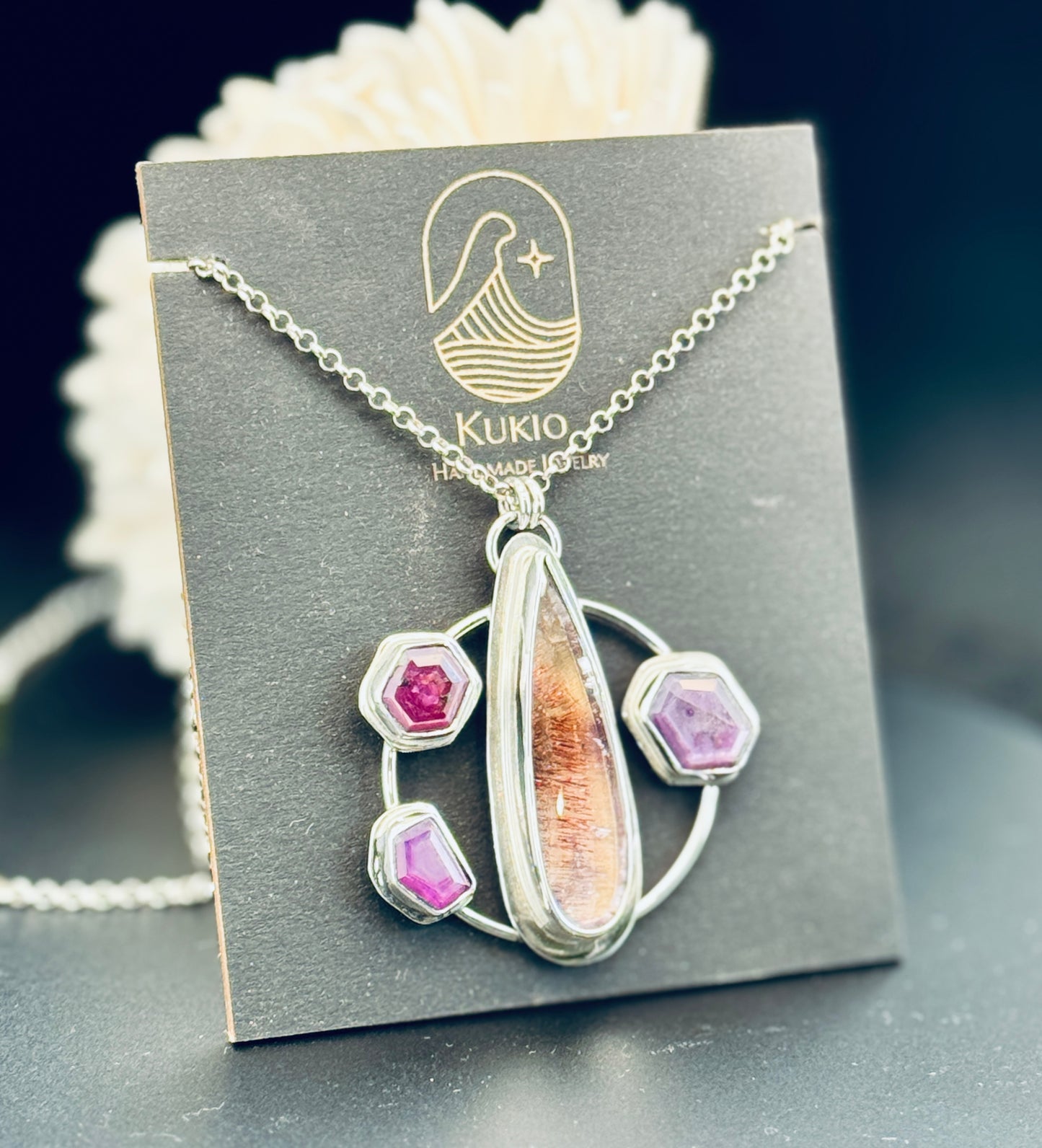 Super Seven and Silky Ruby  Sterling Silver Pendant