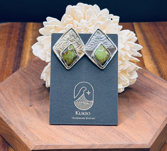 Sterling Silver + Turquoise Leaf Patterned Earrings