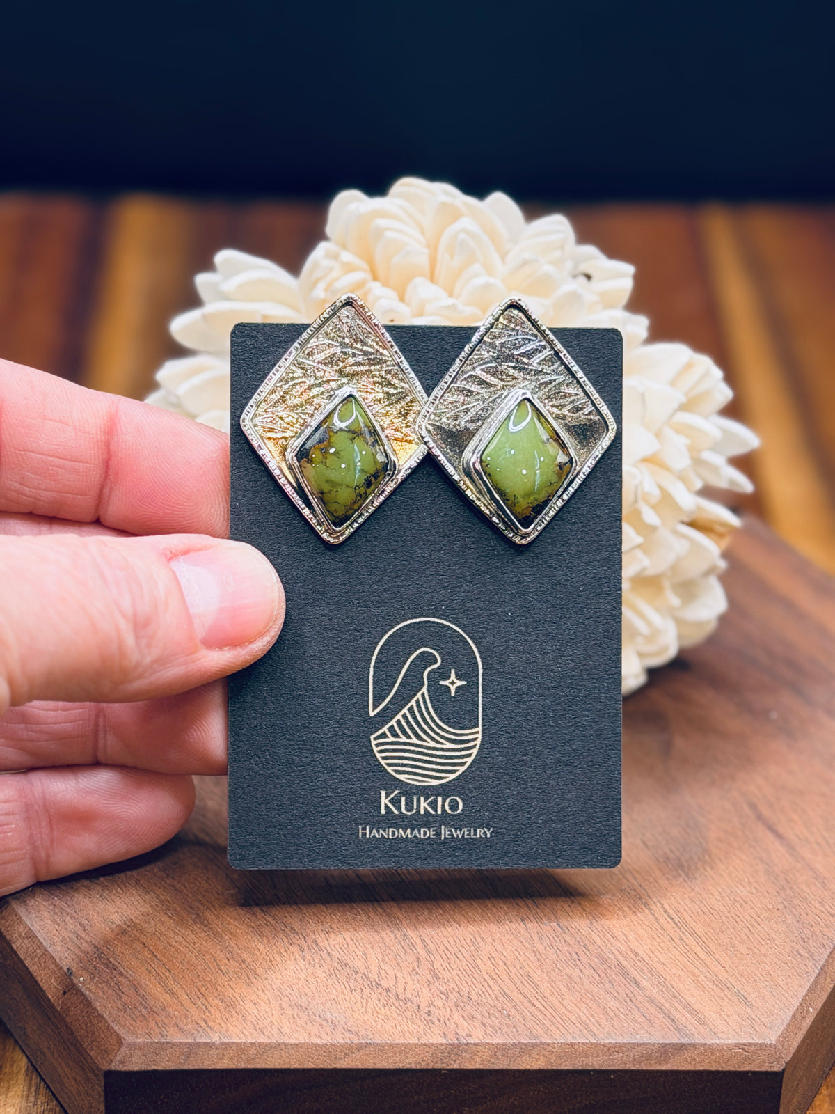 Sterling Silver + Turquoise Leaf Patterned Earrings