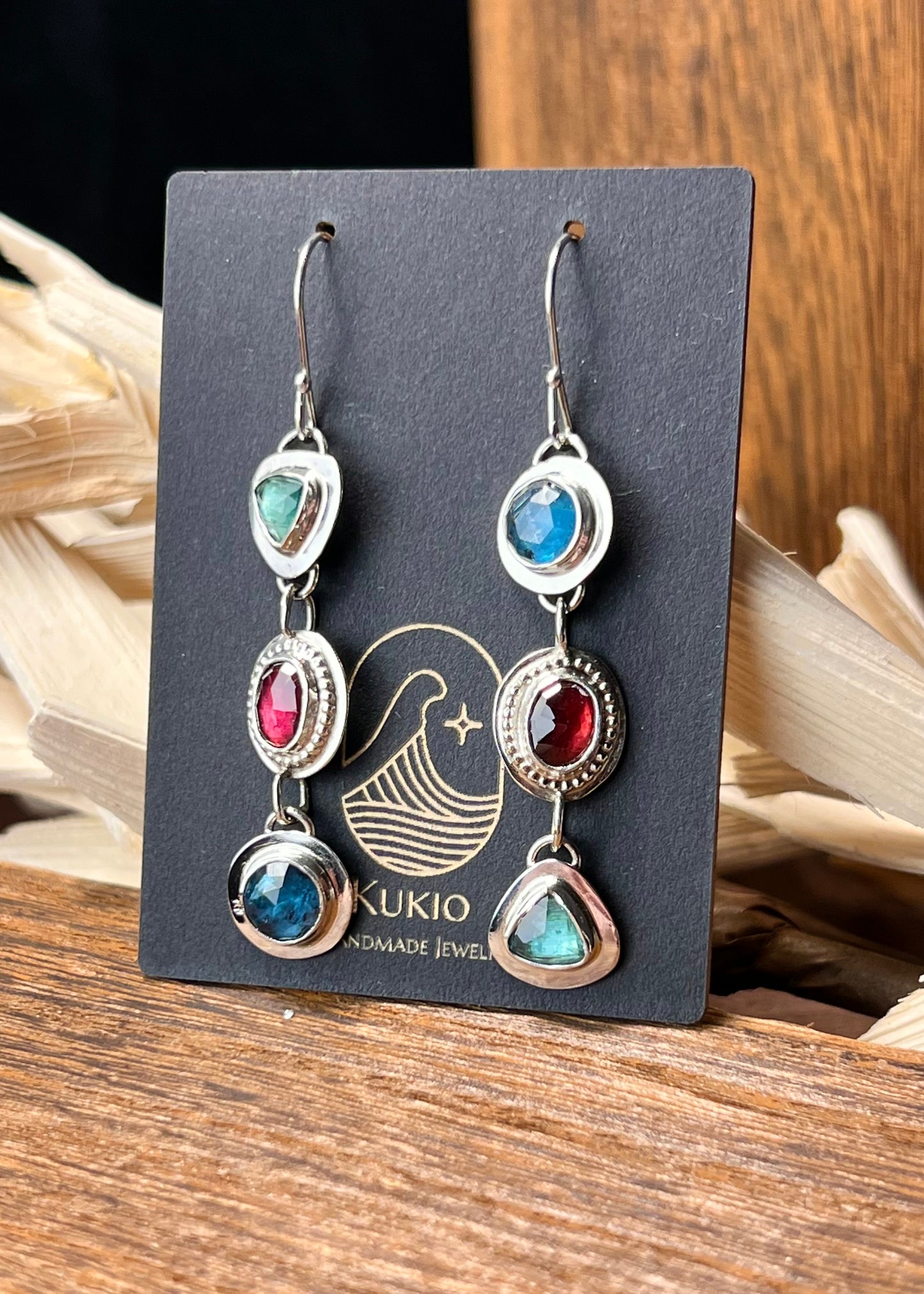Kyanite and Rhodolite Sterling Silver Dangle Earrings