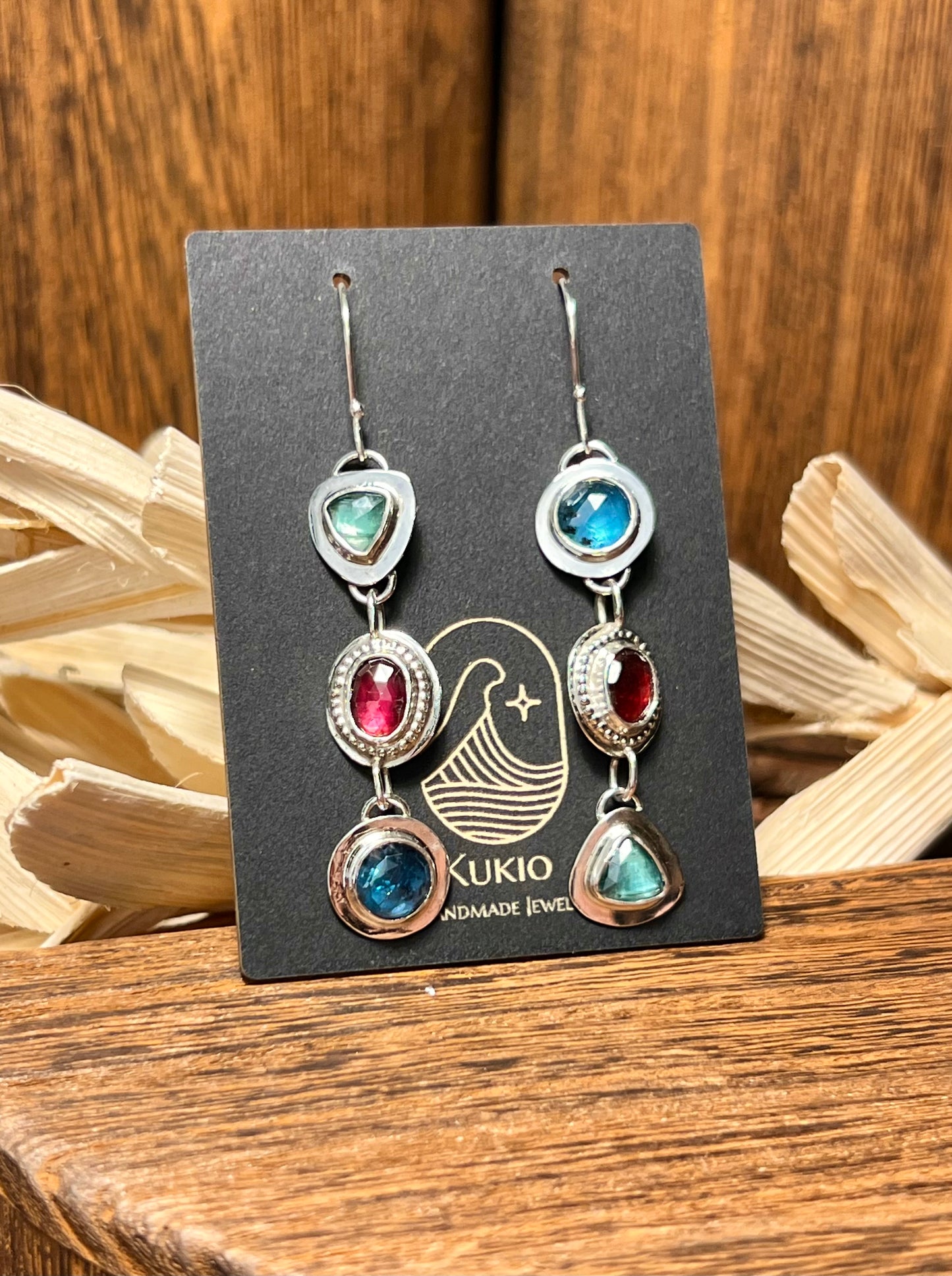 Kyanite and Rhodolite Sterling Silver Dangle Earrings