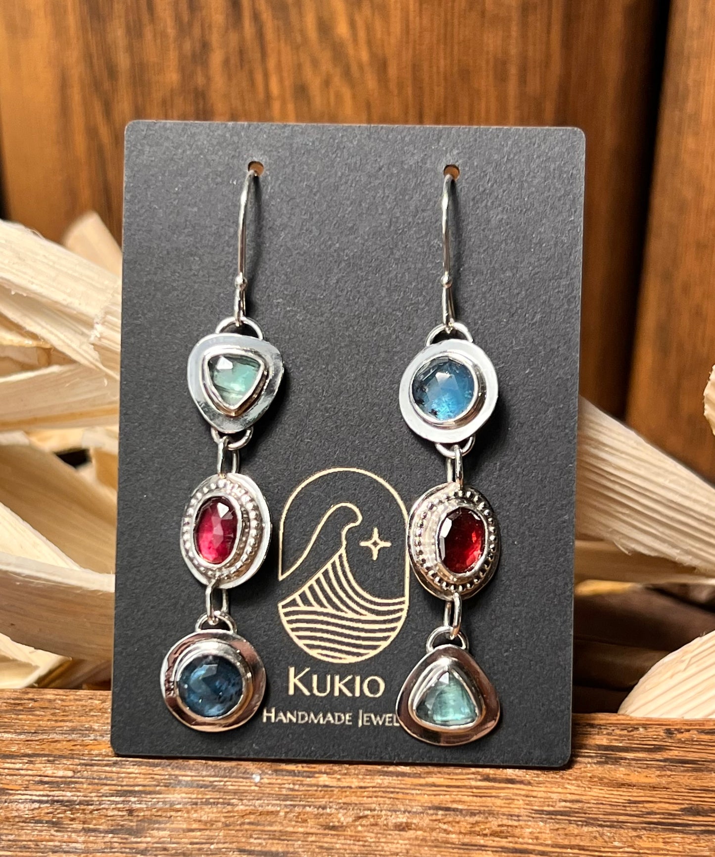 Kyanite and Rhodolite Sterling Silver Dangle Earrings