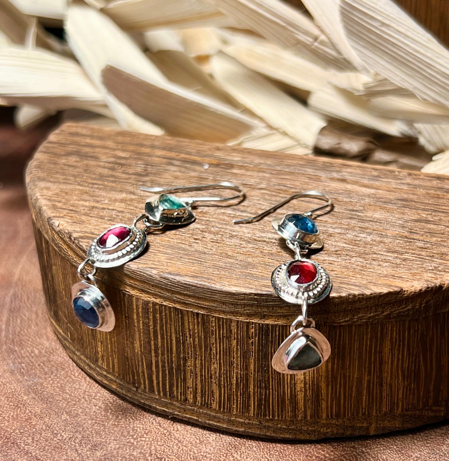 Kyanite and Rhodolite Sterling Silver Dangle Earrings