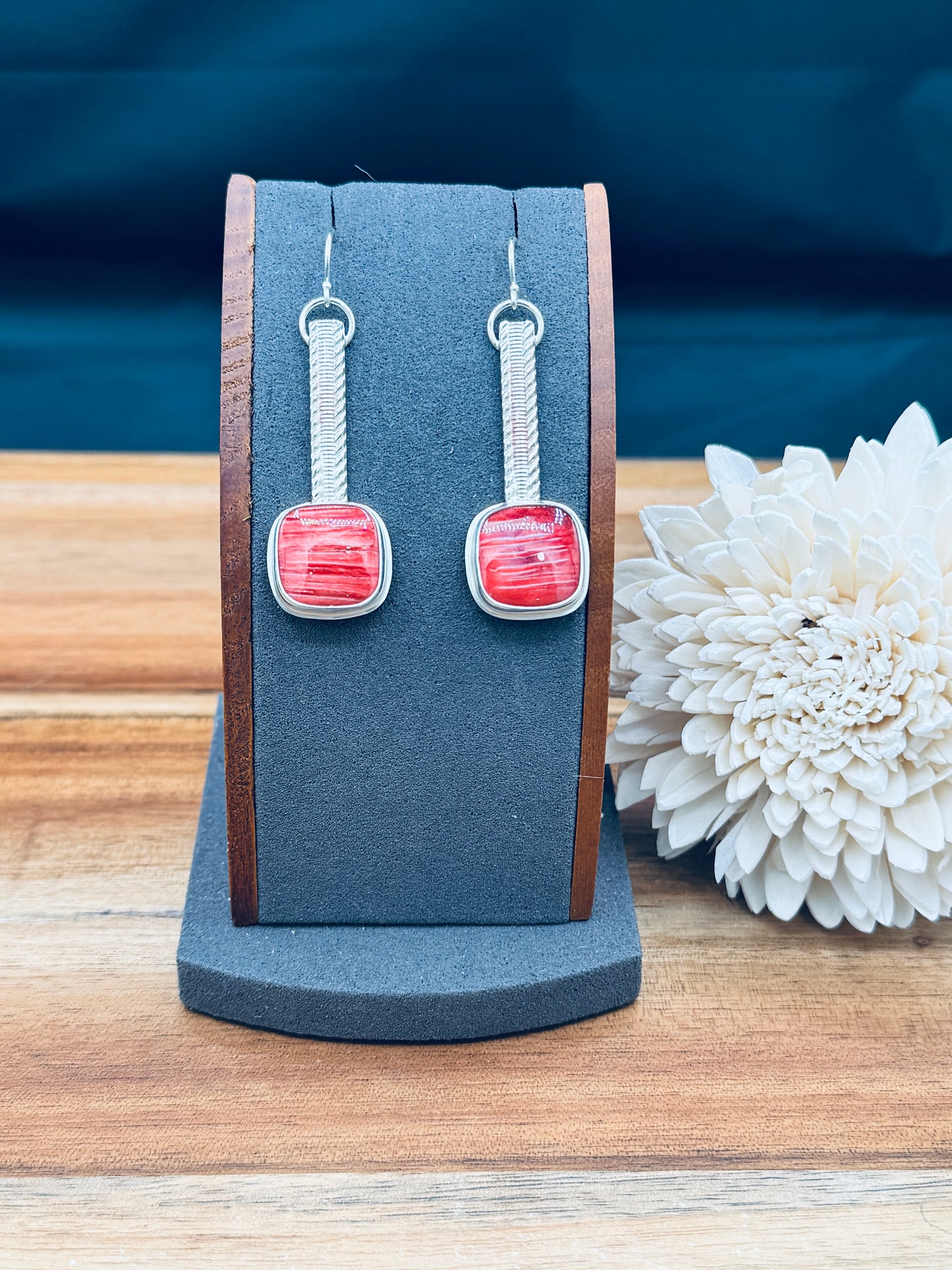 Red Spiny Oyster Shell Sterling Silver Earrings