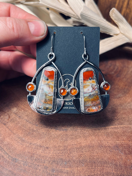 (Reserved for Marge) Petrified Wood and Orange Kyanite Sterling Silver Earrings