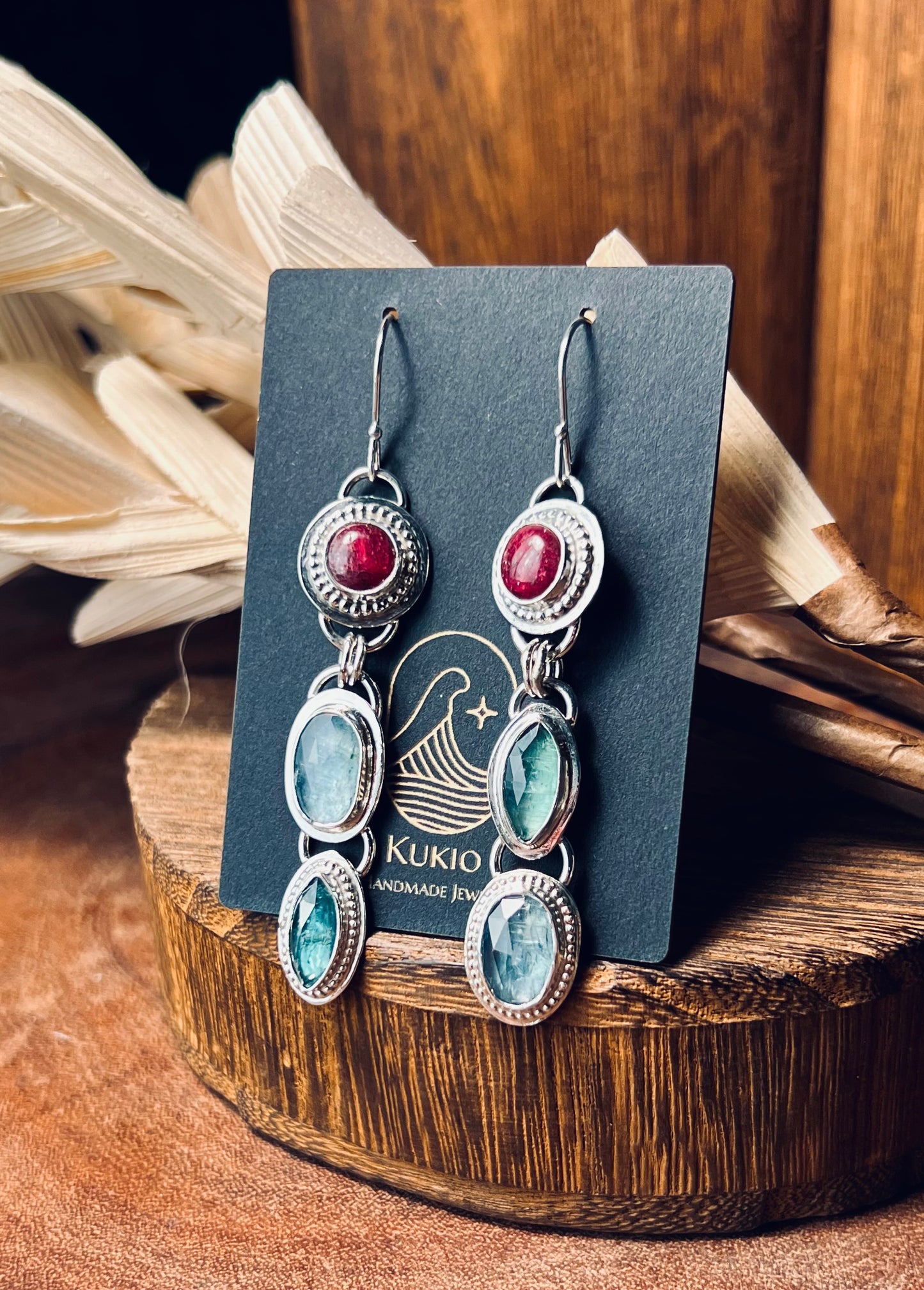 Ruby and Kyanite Sterling Silver Dangle Earrings