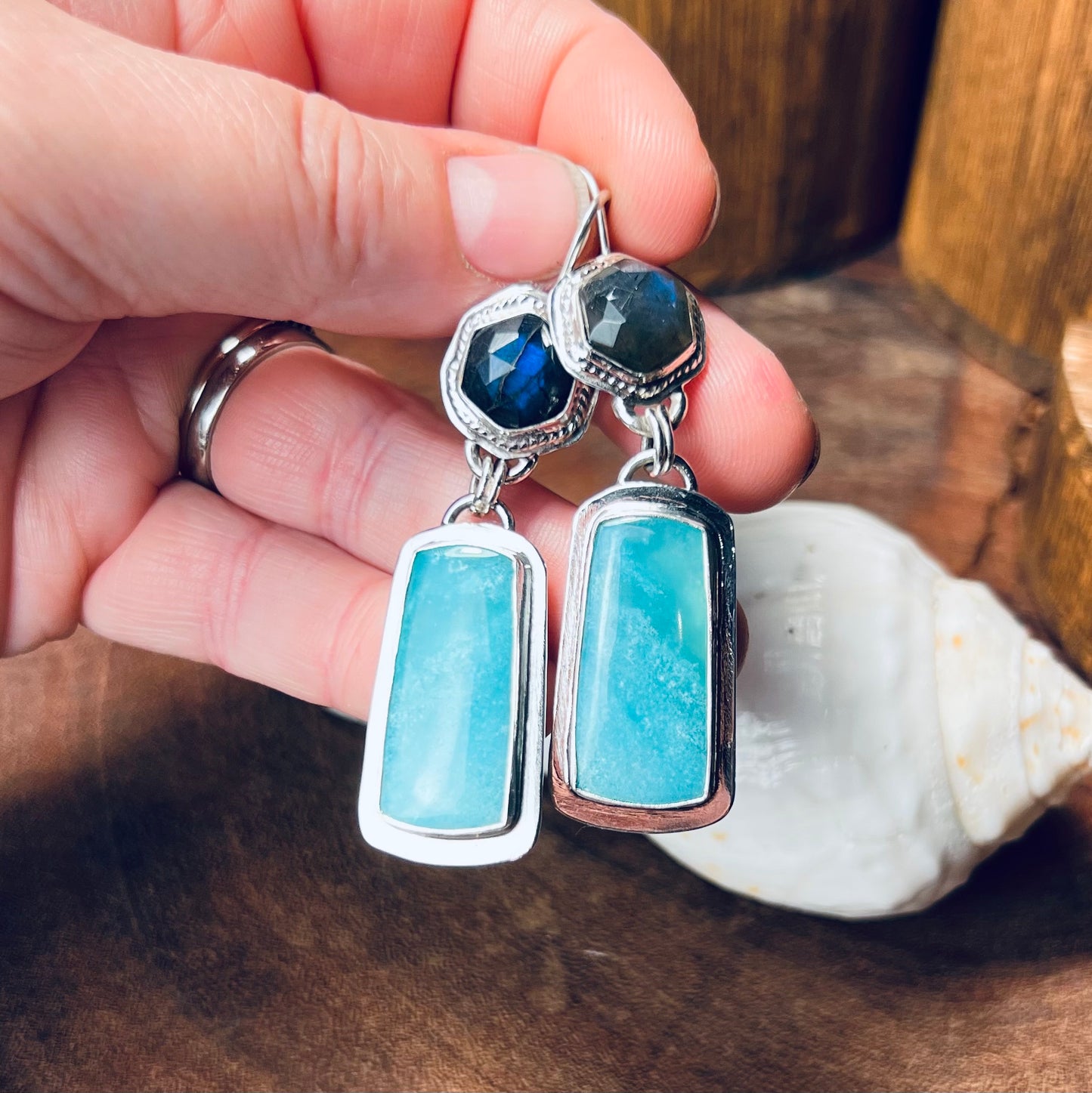 Blue Gem Silica and Labradorite Sterling Silver Earrings