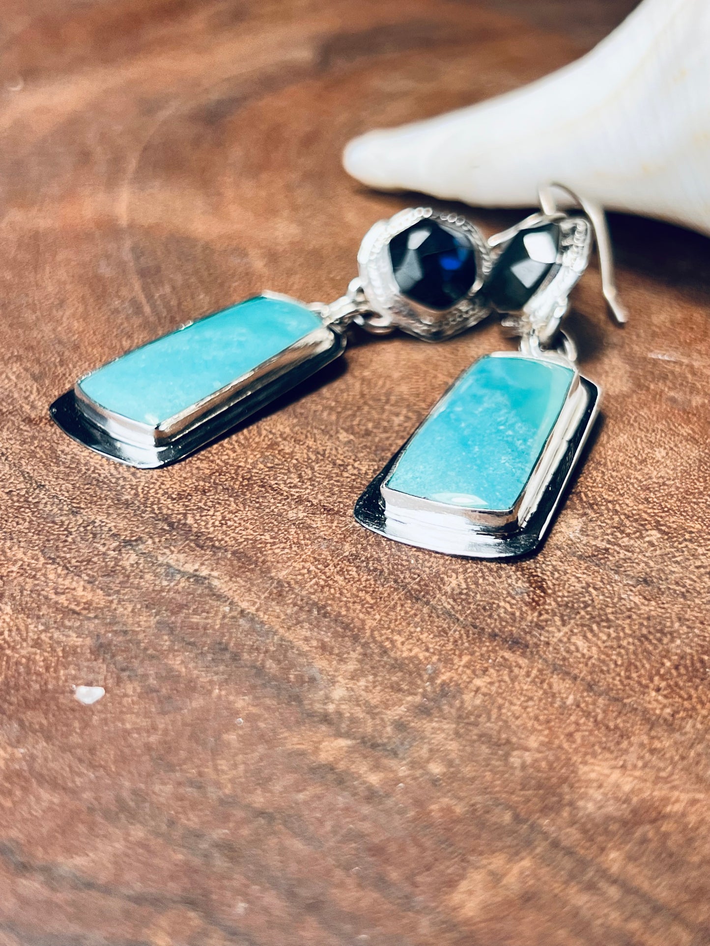 Blue Gem Silica and Labradorite Sterling Silver Earrings