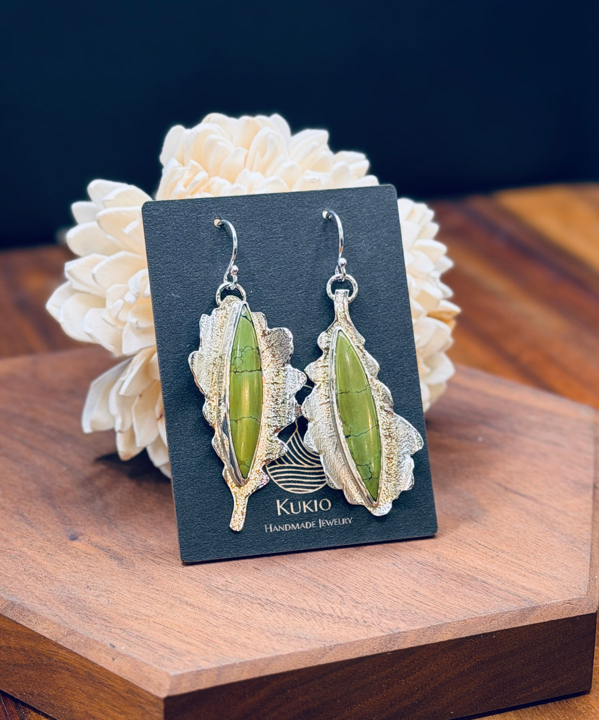 Sterling Silver Falling Leaves Turquoise Earrings